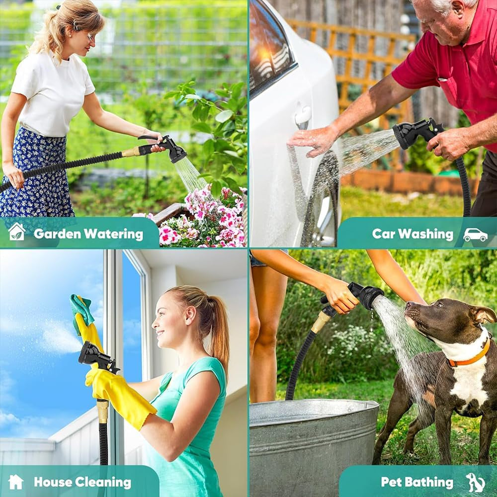 Manguera de jardín extensible flexible de 15 m, manguera de agua flexible con 8 funciones de pulverización, manguera de jardín flexible de 1/2 pulgada a 3/4 pulgada, para riego de jardín, lavado de autos, lavado y riego