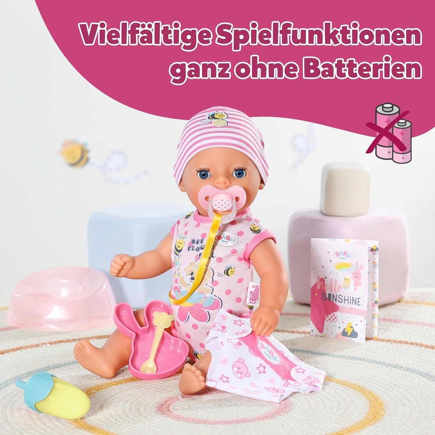 BABY Born Lena (Niña) - muñeca bebé 36 cm - 7 funciones, incluidos accesorios y colchón - Funciona completamente sin pilas - Apto para niños pequeños a partir de 1 año