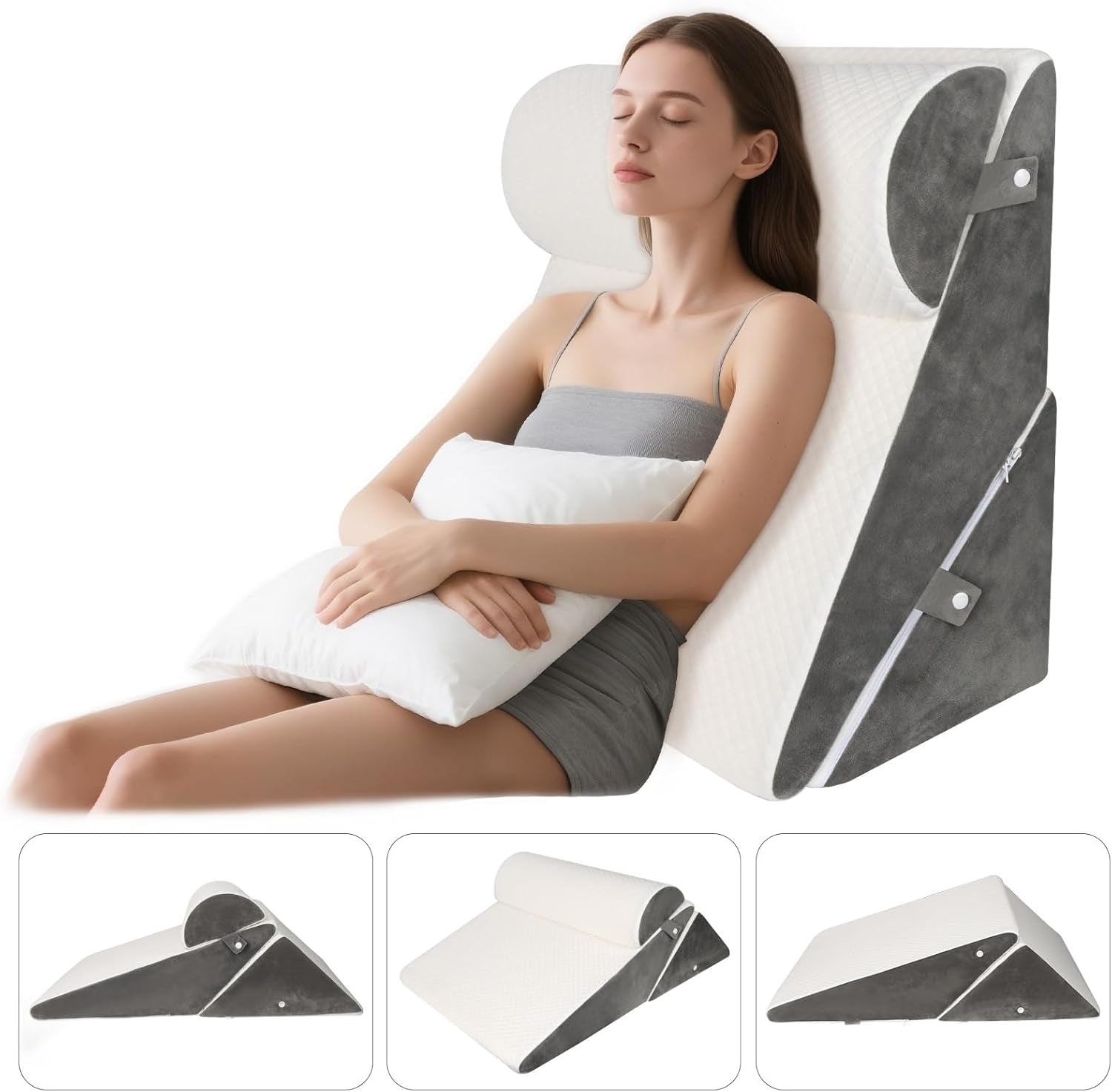 Almohada de cuña ajustable para cama, almohada de lectura para cama y sofá, almohada de espuma para reflujo, almohada para la espalda, apnea del sueño, lectura, elevación del sueño, almohada para las piernas, dolor de espalda, ronquidos
