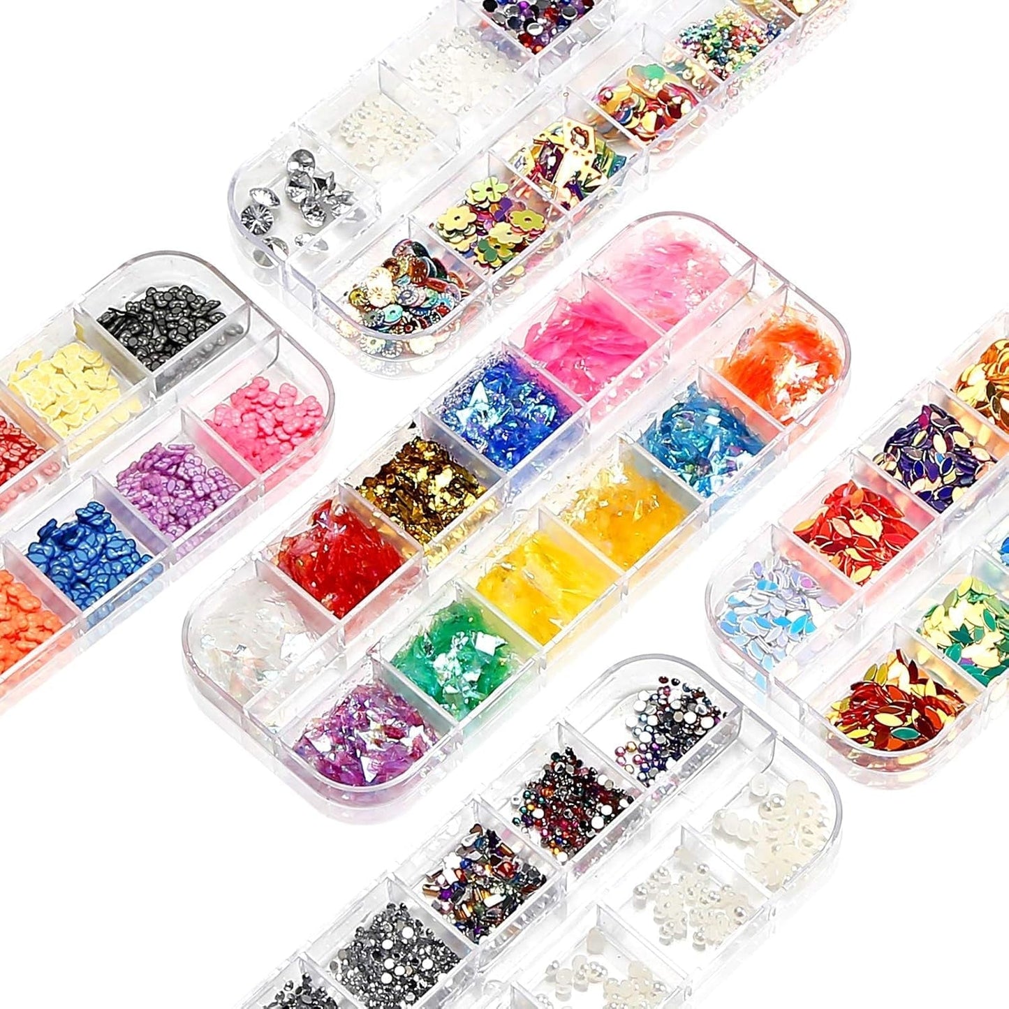 Kit de 10 cajas de diamantes de imitación para uñas, accesorios multifuncionales con 1 pinza, diamantes decorativos, cristales, perlas, gemas, coloridos, mixtos, ojos de caballo, piedras metálicas, para decoración de uñas DIY