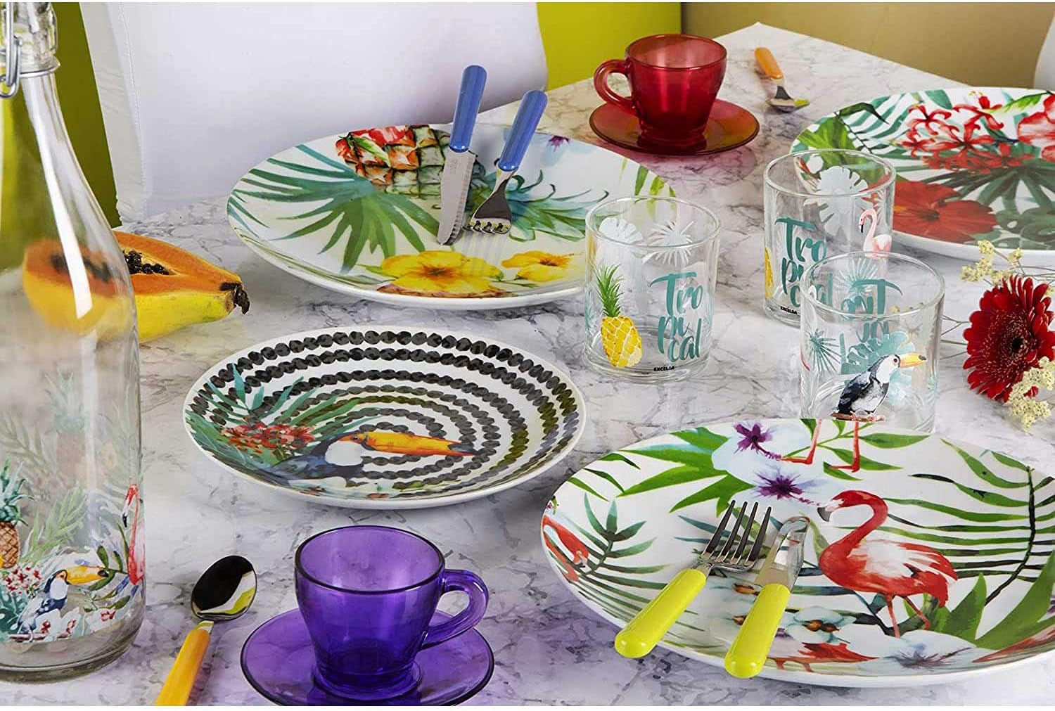 Excelsa Tropical Chic Juego de platos, 18 piezas, Porzellan, mehrfarbig
