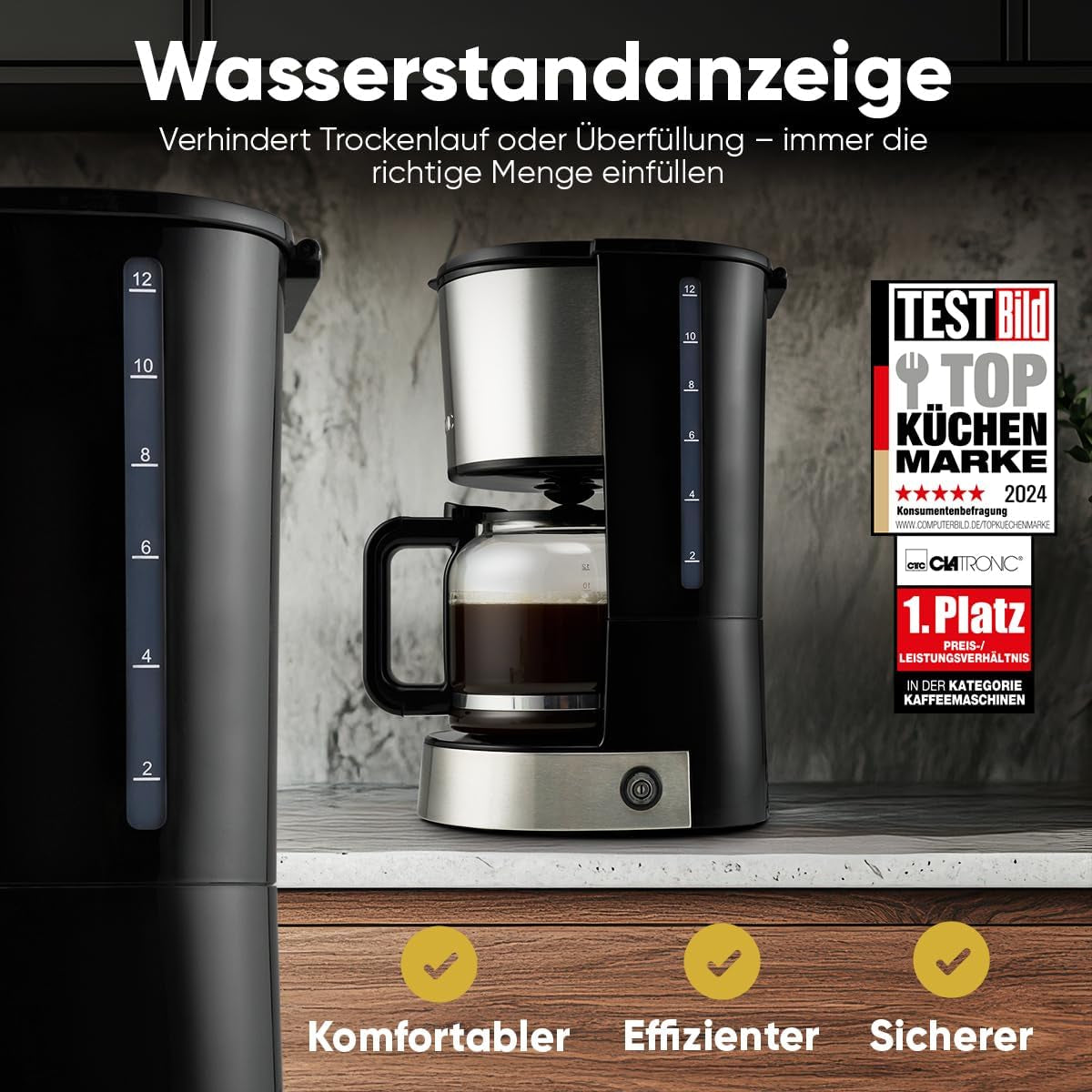 Cafetera espresso con filtro Clatronic® | para 12-14 tazas | Cafetera espresso con filtro | Caja de acero inoxidable | Antigoteo | Café expreso | Cafetera espresso con filtro | 800W | KA 3808