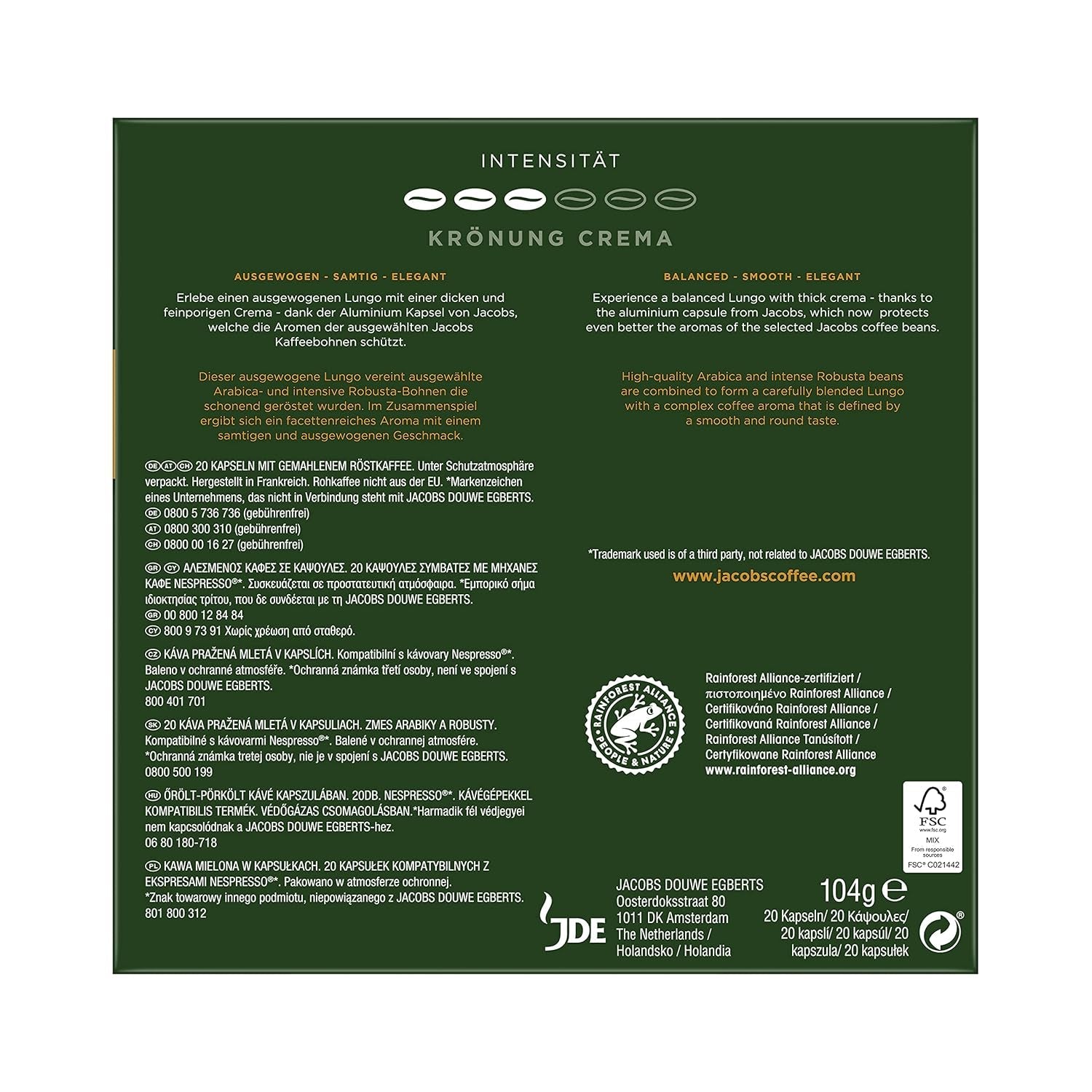 Kaffeekapseln Espresso Ristretto, Intensität 12 von 12 & Kaffeekapseln Krönung Crema, 200 Kapseln compatibles con Nespresso, 10er Pack, 10 x 20 Getränke, 1040 g