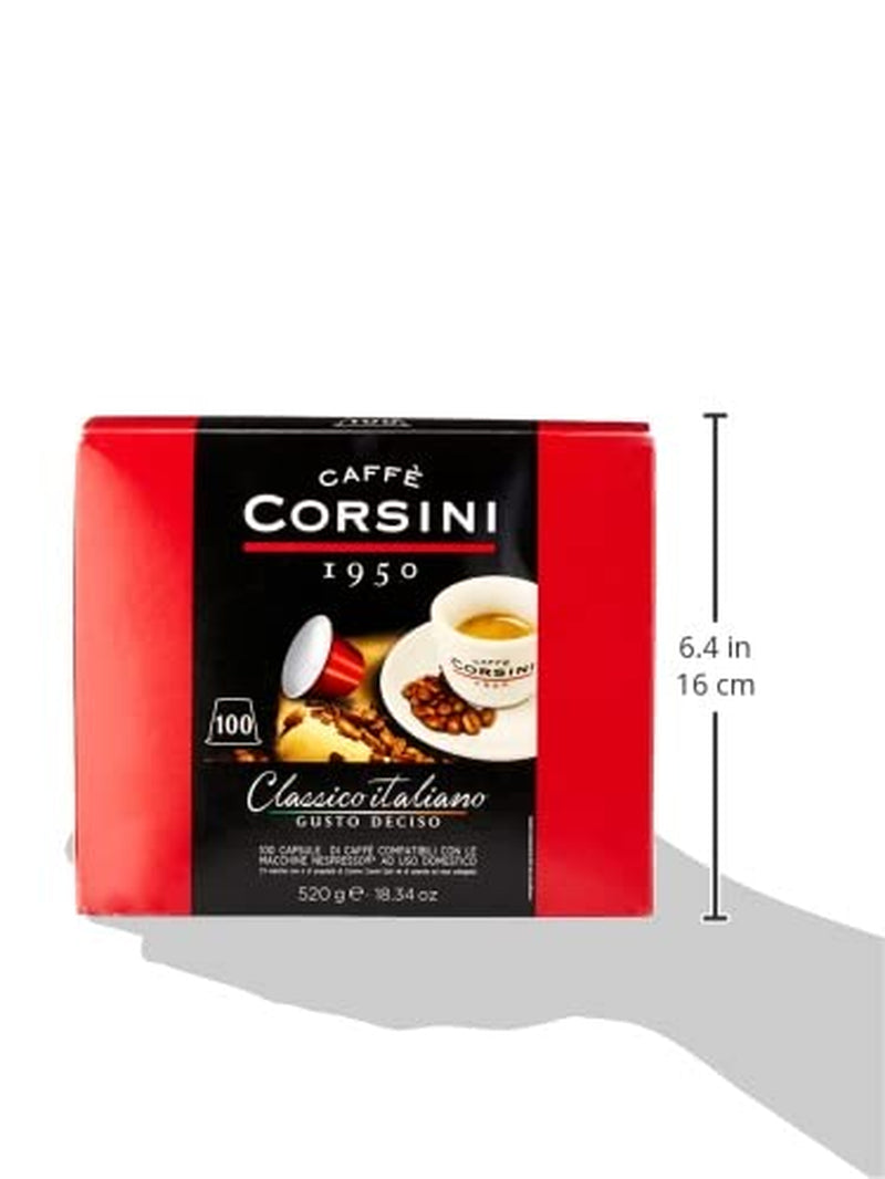 Caffè Corsini - Classico Italiano, Miscela Di Caffè En Cápsulas Compatibles Nespresso, Gusto Forte E Deciso - Confezione Da 100 Cápsulas