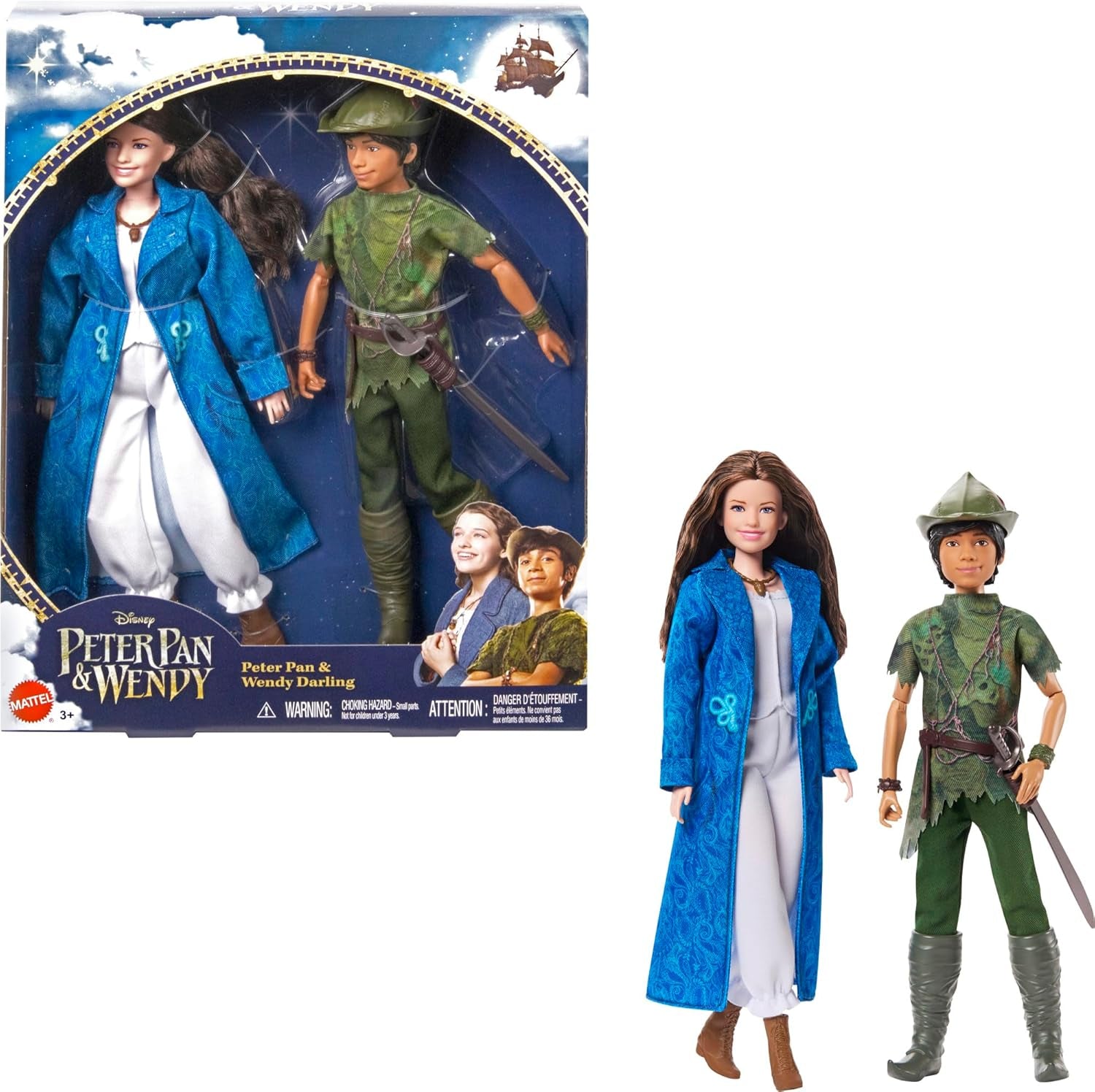 DISNEY Peter Pan y Wendy: figuras articuladas con trajes típicos y accesorios removibles, pantalones de tela suave, para recrear escenas favoritas o juegos creativos, para niños a partir de 3 años, HNY36