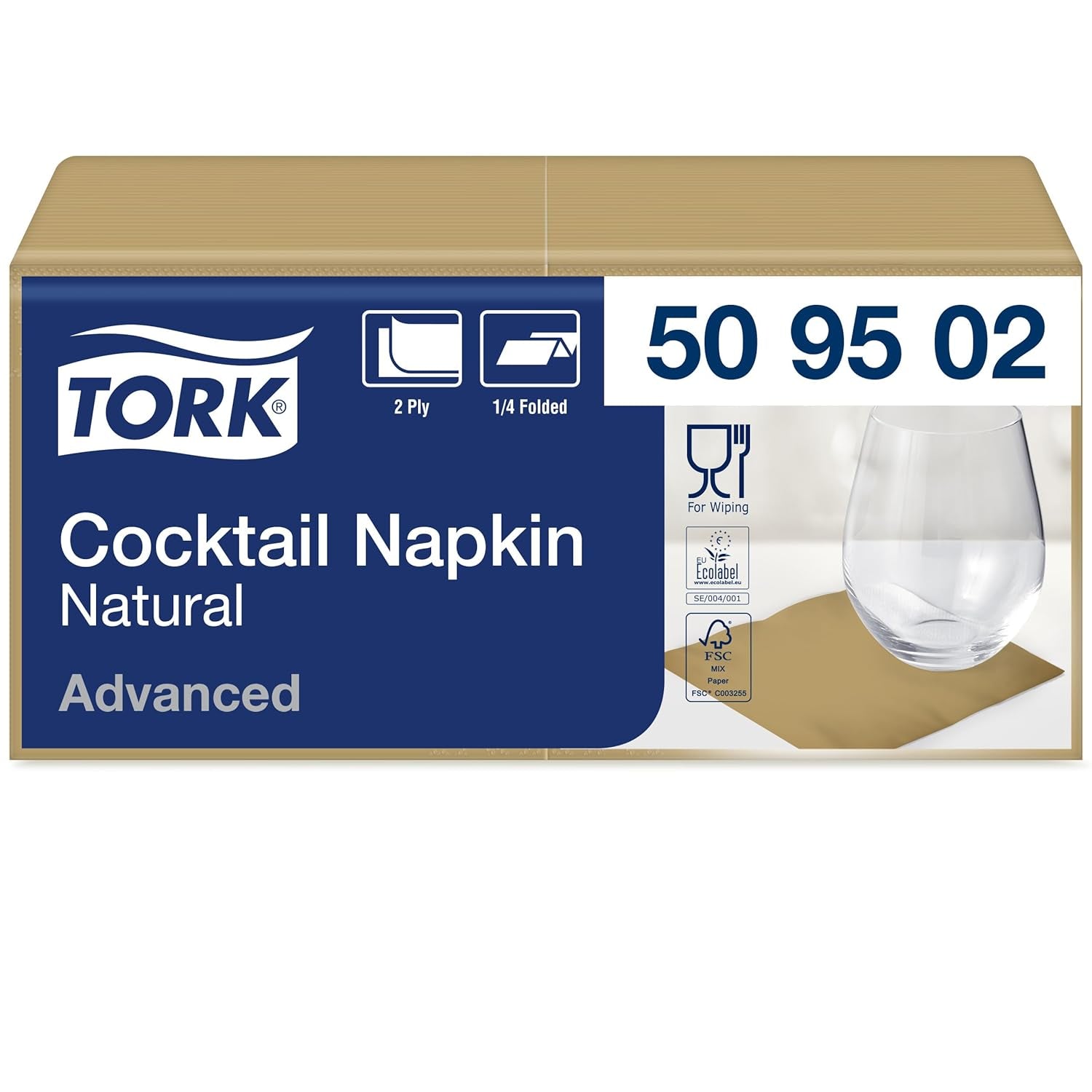 Servilleta de cóctel Tork Nature con símbolo medioambiental preimpreso, 200 servilletas, 509502