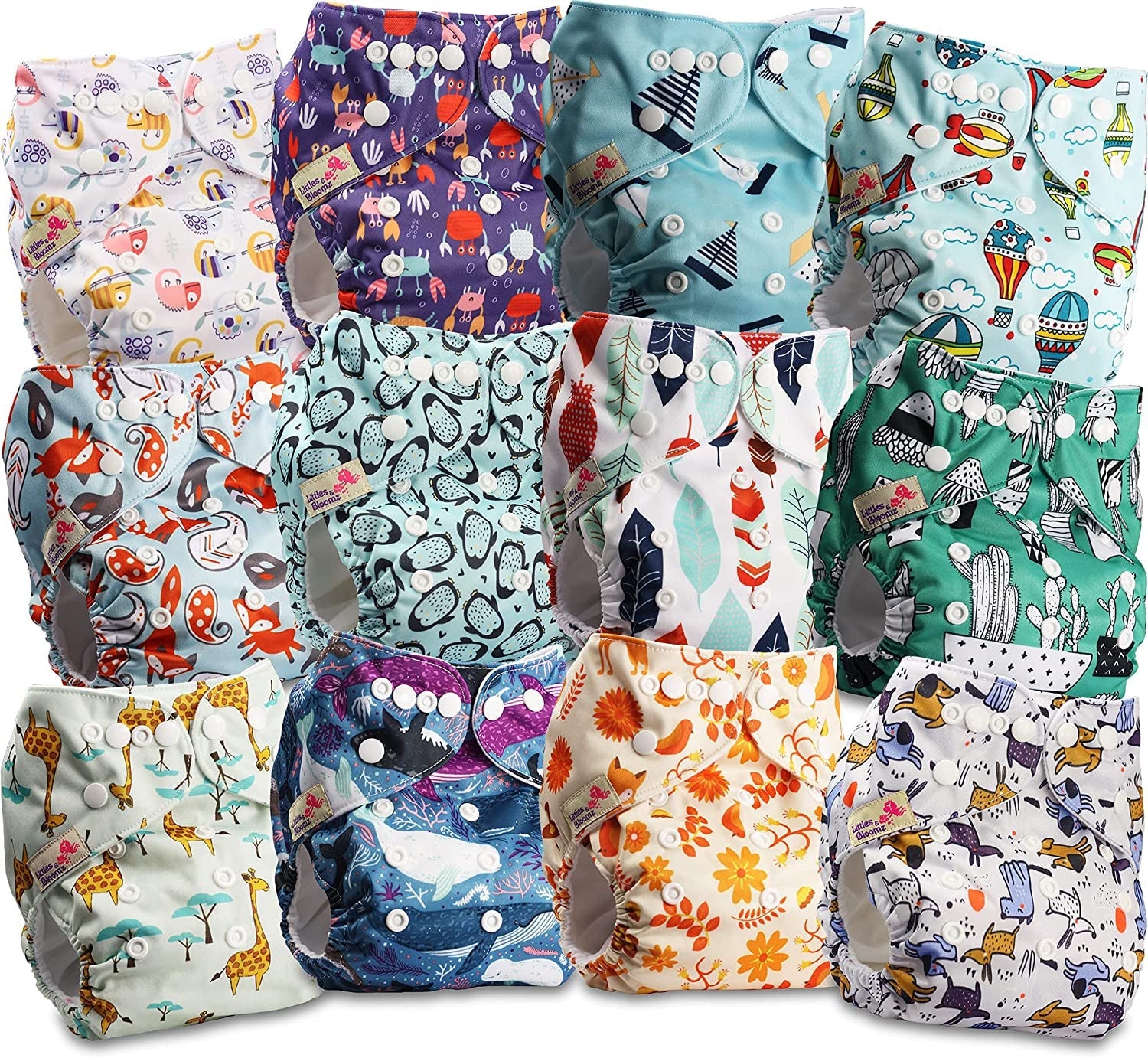 Littles and Bloomz FLP2-0406 Pañal reutilizable con clip estándar, 4 pañales