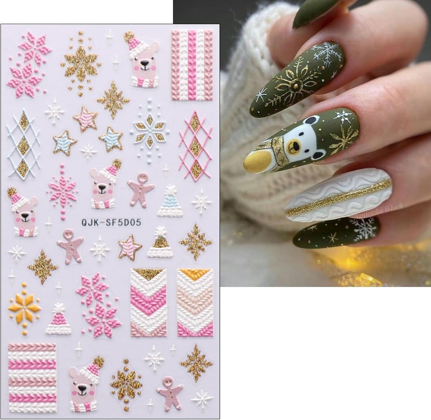 Pegatinas navideñas 3D para uñas, 4 hojas, pegatinas 5D para uñas, pegatinas estereoscópicas para uñas, decoraciones, accesorios de diseño de uñas