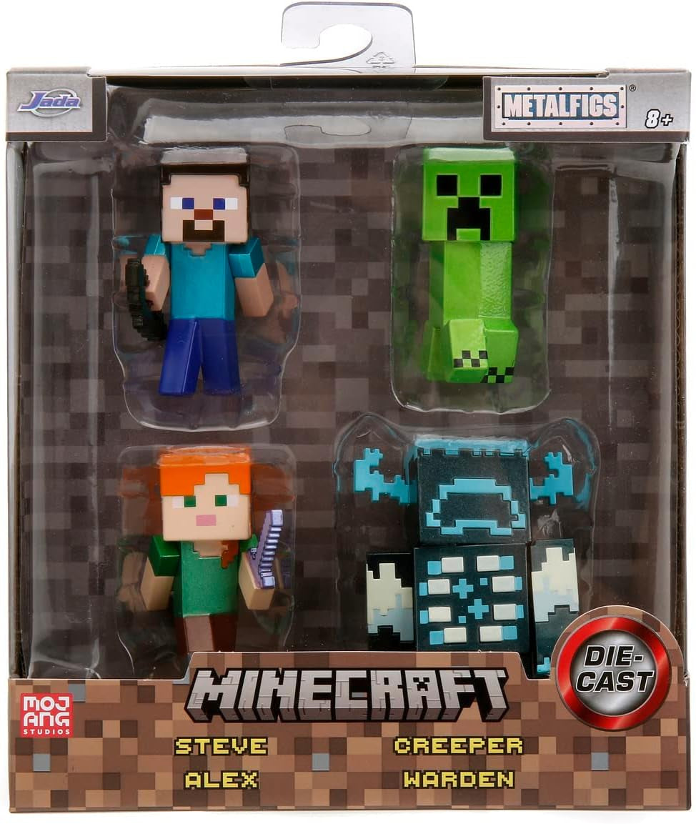 Jada Toys Juego de figuras de Minecraft (4 piezas) hechas de metal - Figuras coleccionables de Minecraft Caves & Cliffs (Steve, Alex, Creeper y Warden) Para jugadores y coleccionistas 8+ 6 cm cada una Figuras de acción Naty Shop Título predeterminado