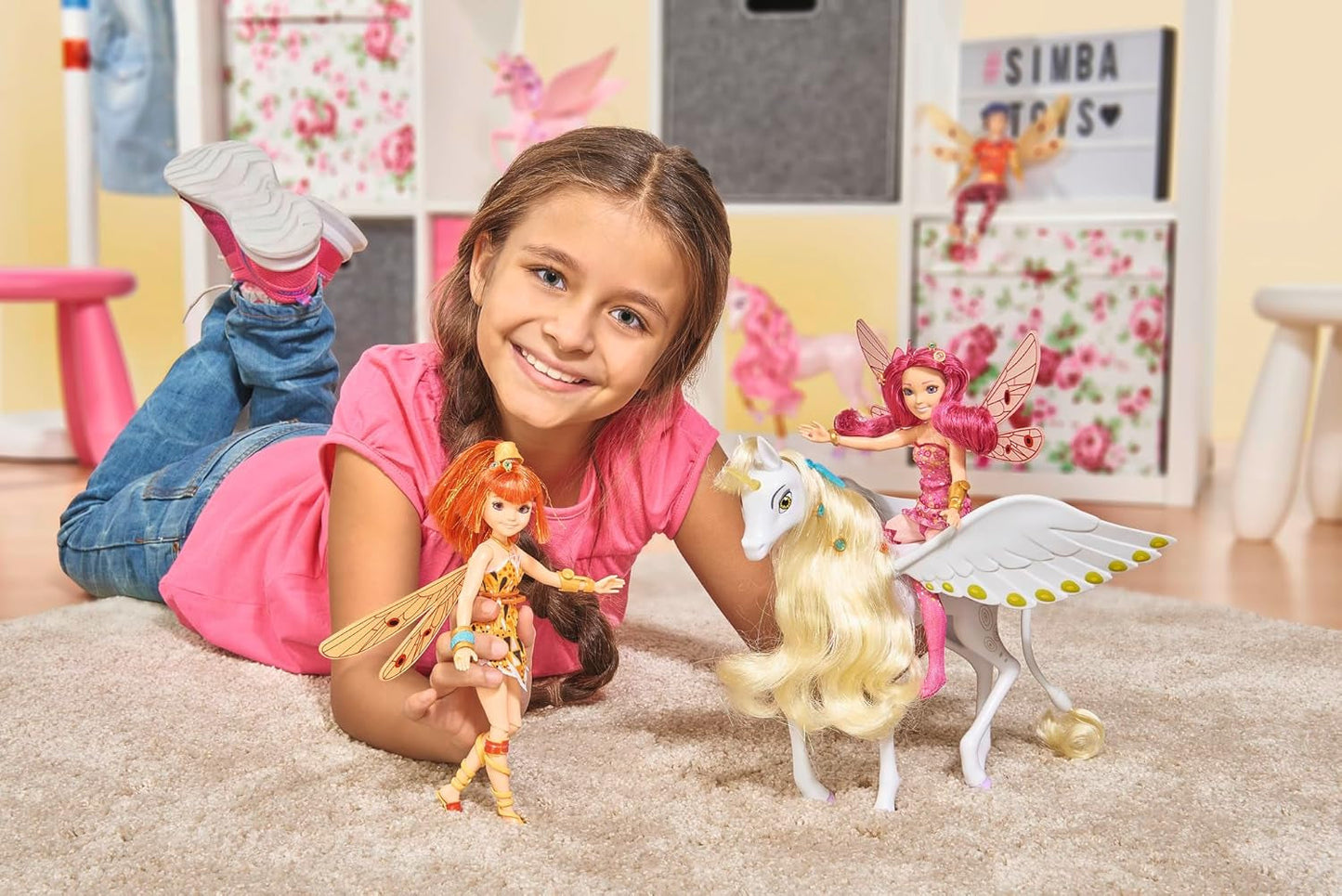 Simba 109480093 - Mia and Me Unicorn Onchao, con alas móviles, pinzas para el cabello, cepillo para peinar, caballo de juguete, poni, centopia, a partir de 3 años, rosa