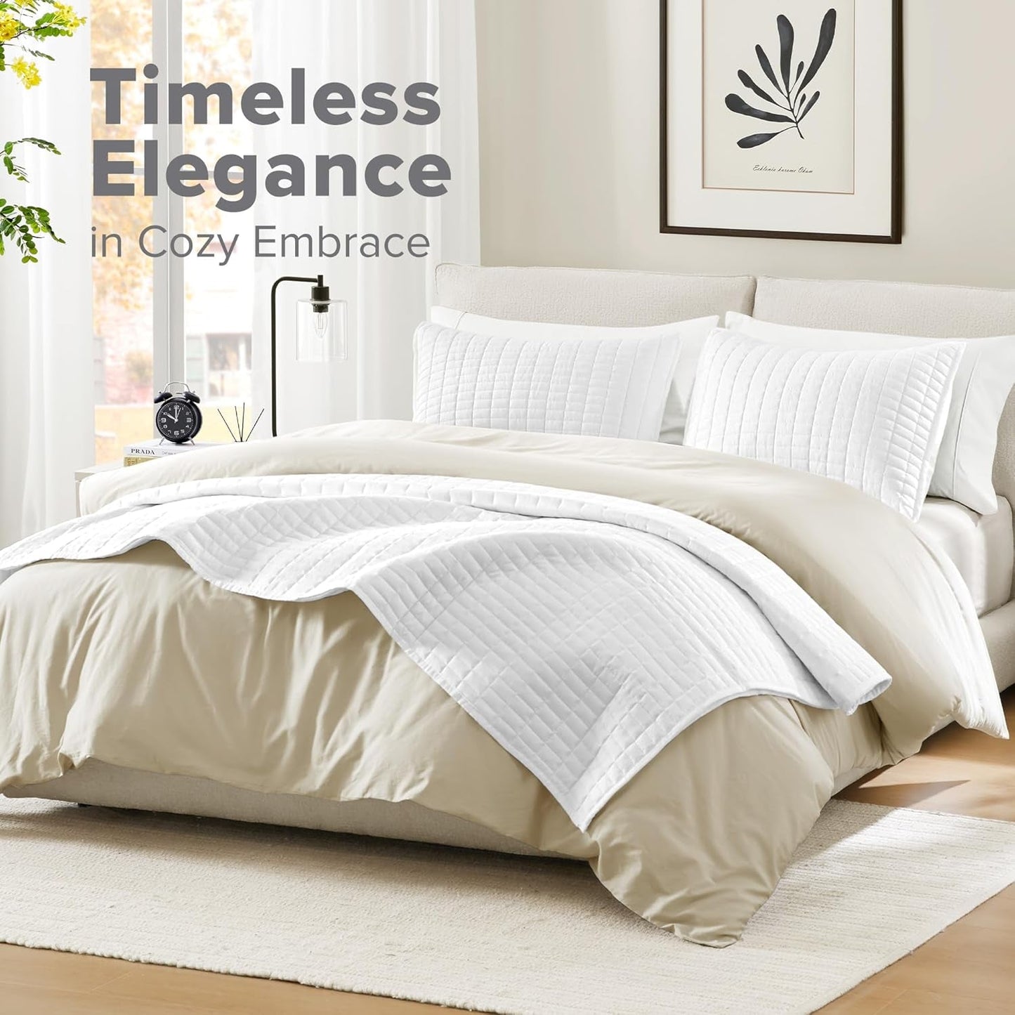 Comfort Spaces Juego de edredón Kienna, manta de verano de doble puntada, ropa de cama ligera y suave para todo el año, funda de almohada a juego, manta tamaño king blanca (264,2 x 228,6 cm) Naty Shop Edredones y edredones