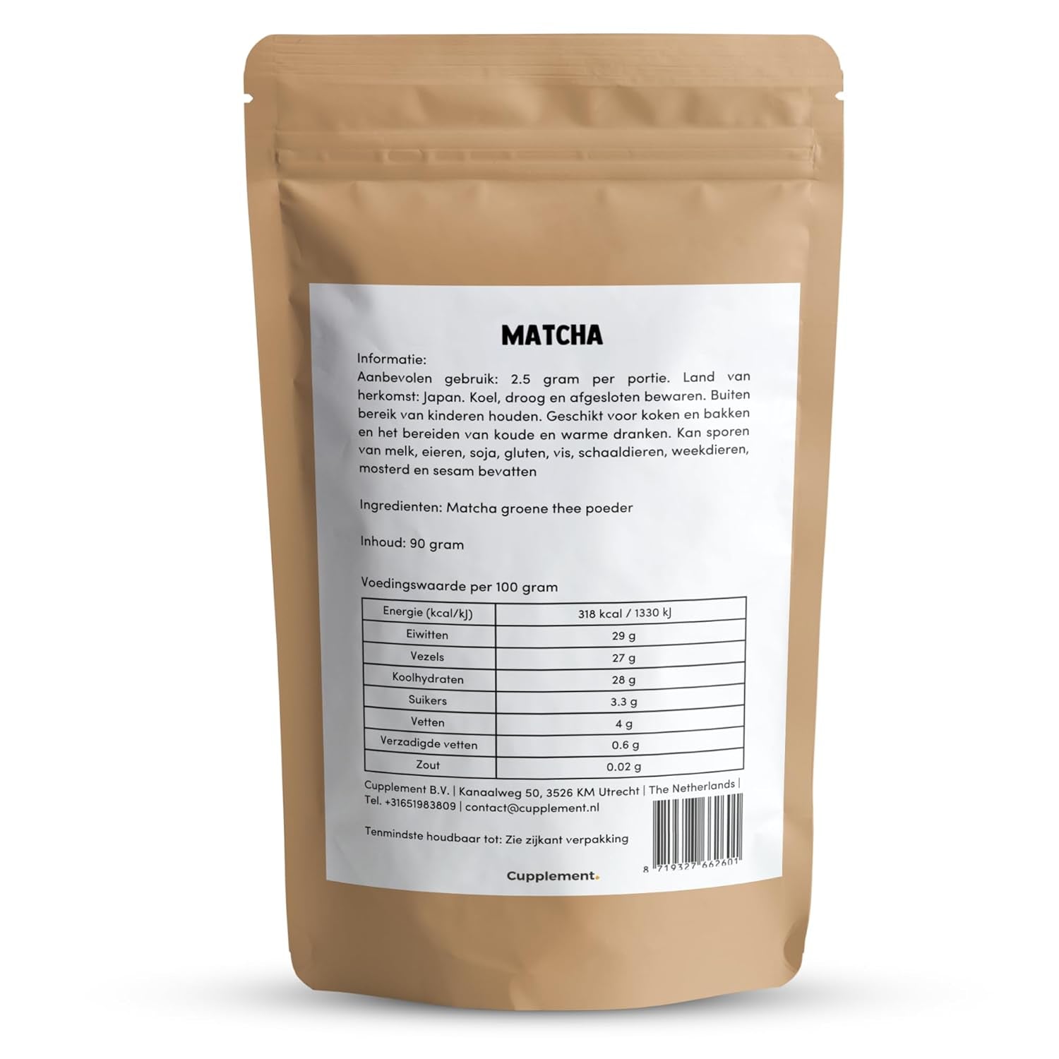 Cupplement Matcha 90 gramos orgánico - Té verde en polvo de la más alta calidad - Sin batidor ni alambre de bambú - Culunario - Set para principiantes - Latte - Batidor - Japón - Polvo - Té - Alambre - Bolsa - Batido
