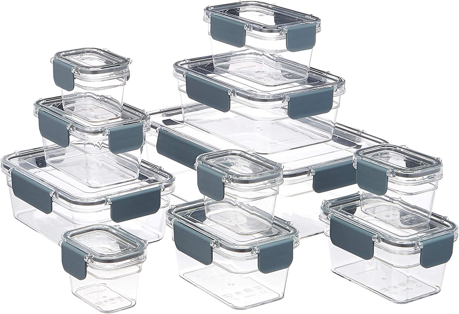 Amazon Basics Lata Tritan para mantener fresco con cierre, paquete de 11, (11 cajas + 11 tapas), transparente Cajas de almacenamiento de alimentos Naty Shop paquete de 11