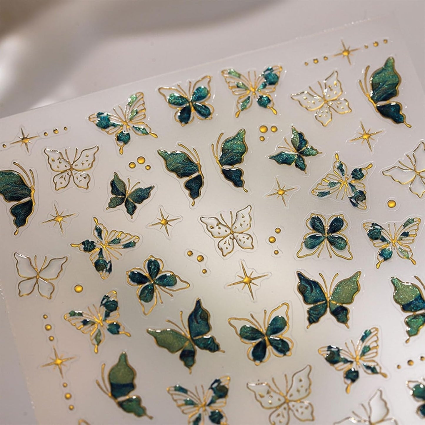 JMEOWIO 3D Nagelsticker Verde Oro Schmetterling Nail Art Sticker Selbstklebend Nagelaufkleber 5D Stereoskopisch Dekoration Nageldesign Zubehör 1 Blatt