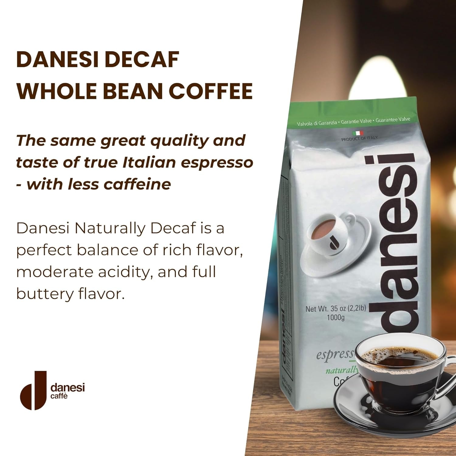 Danesi Decafeinato (Descafeinado), Frijoles, 1 Paquete (1 x 1 kg)