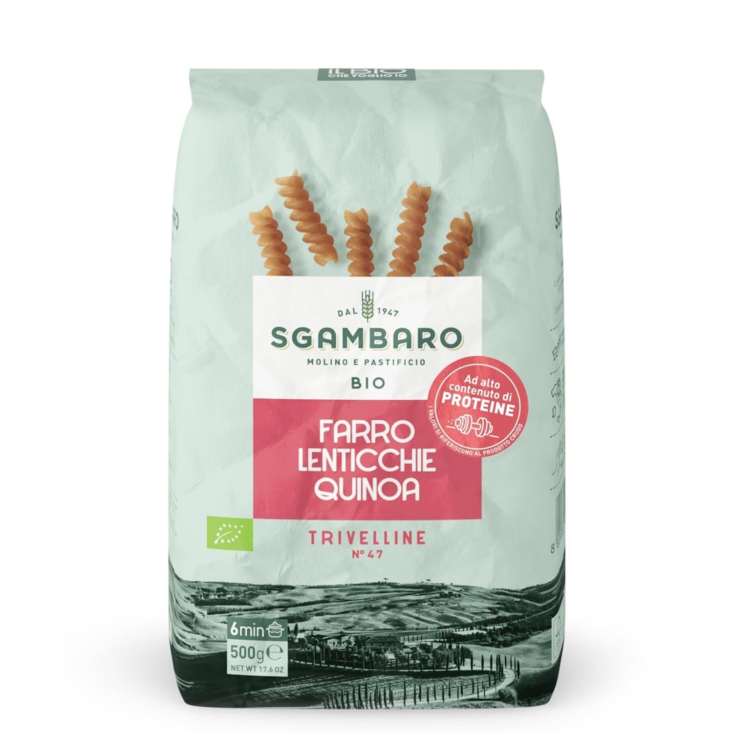 Pasta ecológica Trivelline N.47 - 500g con harina de espelta, harina de lentejas y harina de quinoa - Rica en proteínas, fuente de fibra y proteínas