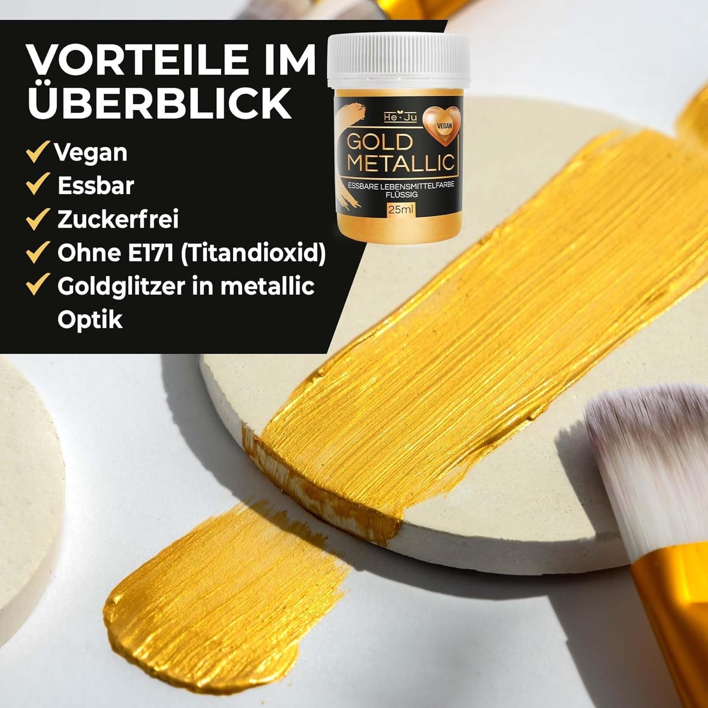 He-Ju Colorante alimentario líquido dorado metálico 25 ml, purpurina comestible para bebidas y alimentos (oro metálico, 25 ml)