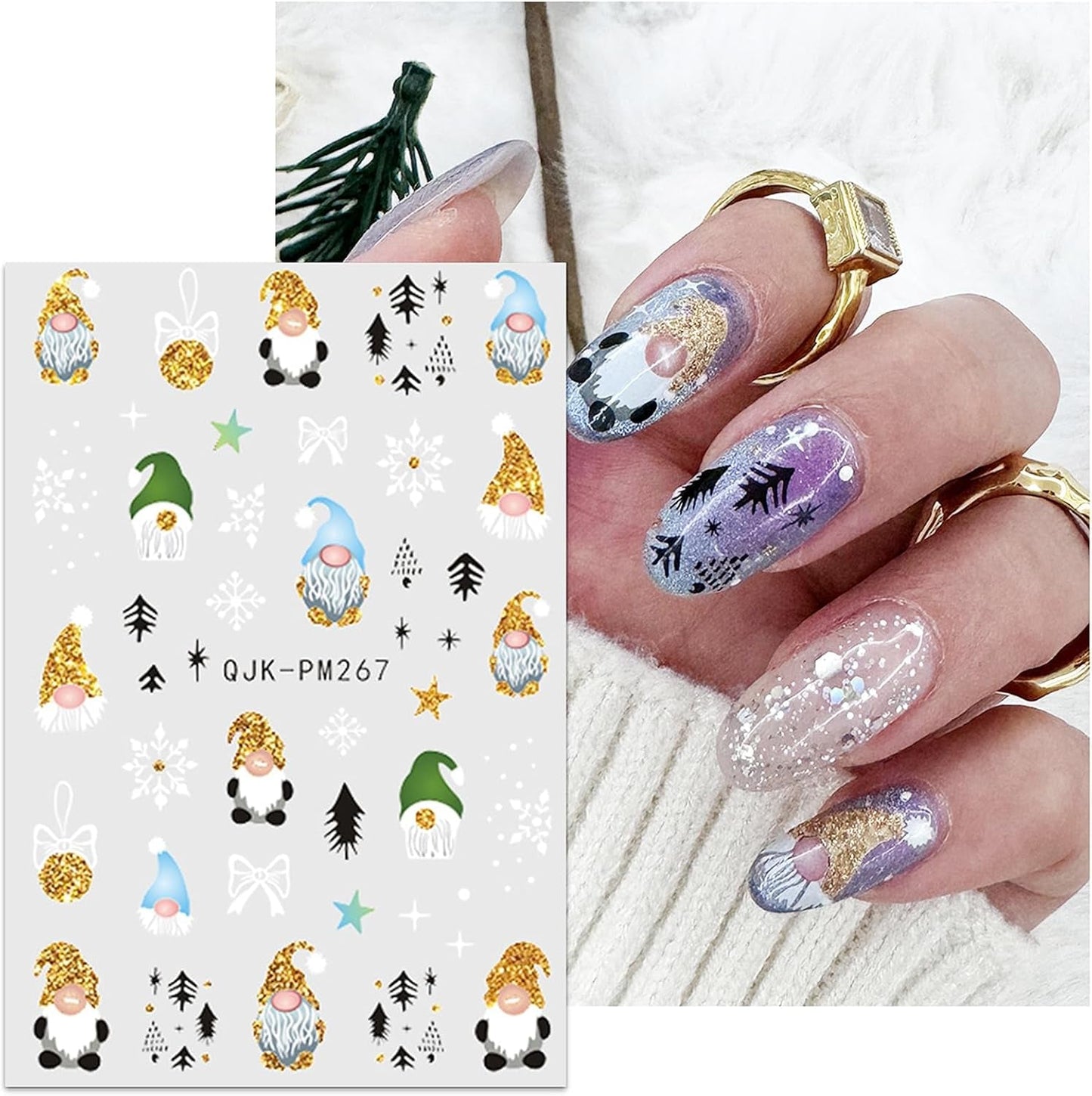 JMEOWIO Nagelsticker Weihnachten 10 Blatt Nail Art Sticker Selbstklebend Nagelaufkleber Glitter Schneeflocke Navidad Invierno Urlaub Oro Decoración Nageldesign Zubehör