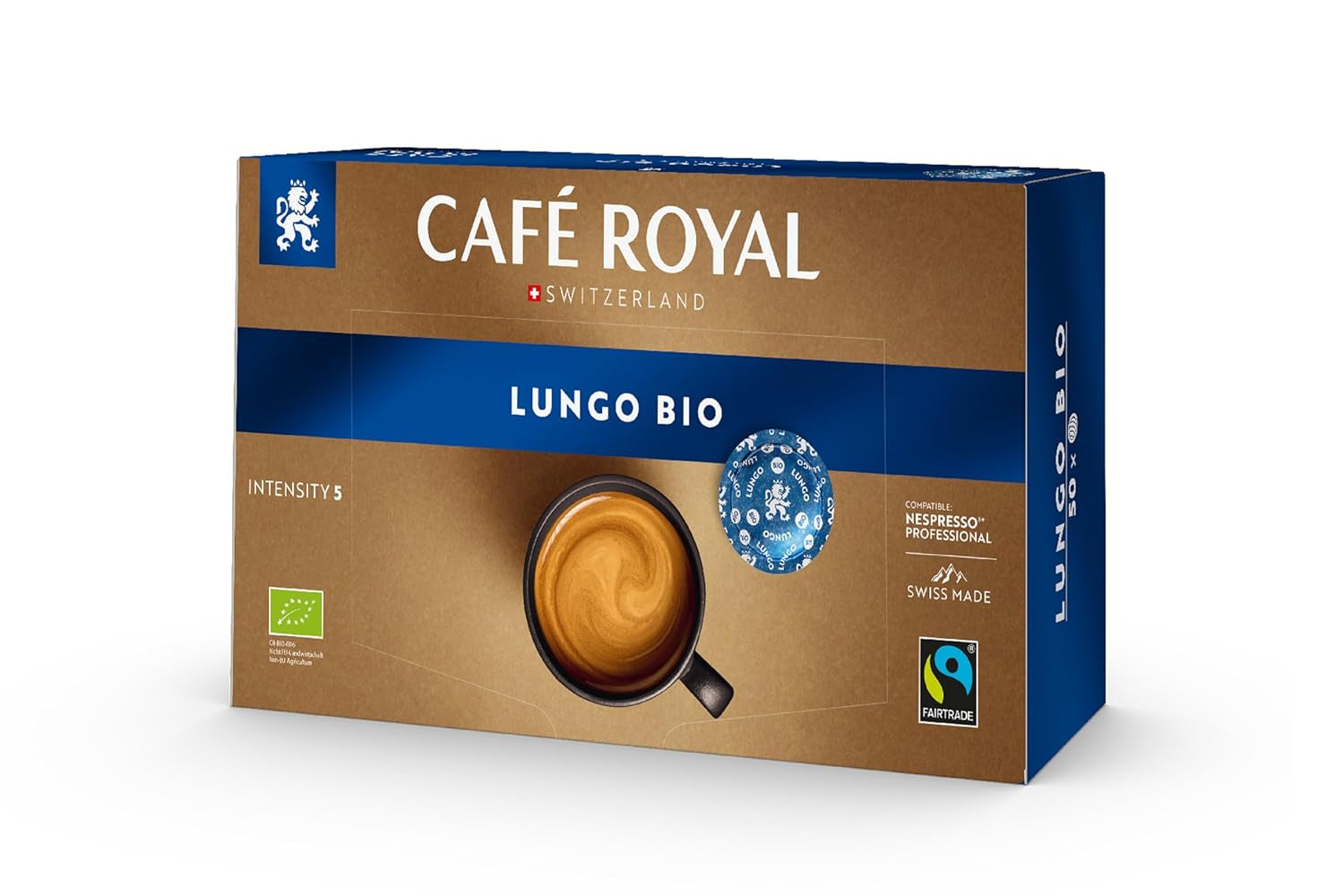 Café Royal Professional Pads, Bio Lungo, 50 Pads compatibles con Nespresso (R) Professional para oficina y gastronomía, certificados Bio y Fairtrade, 100 Prozent Arábica, Intensidad 5