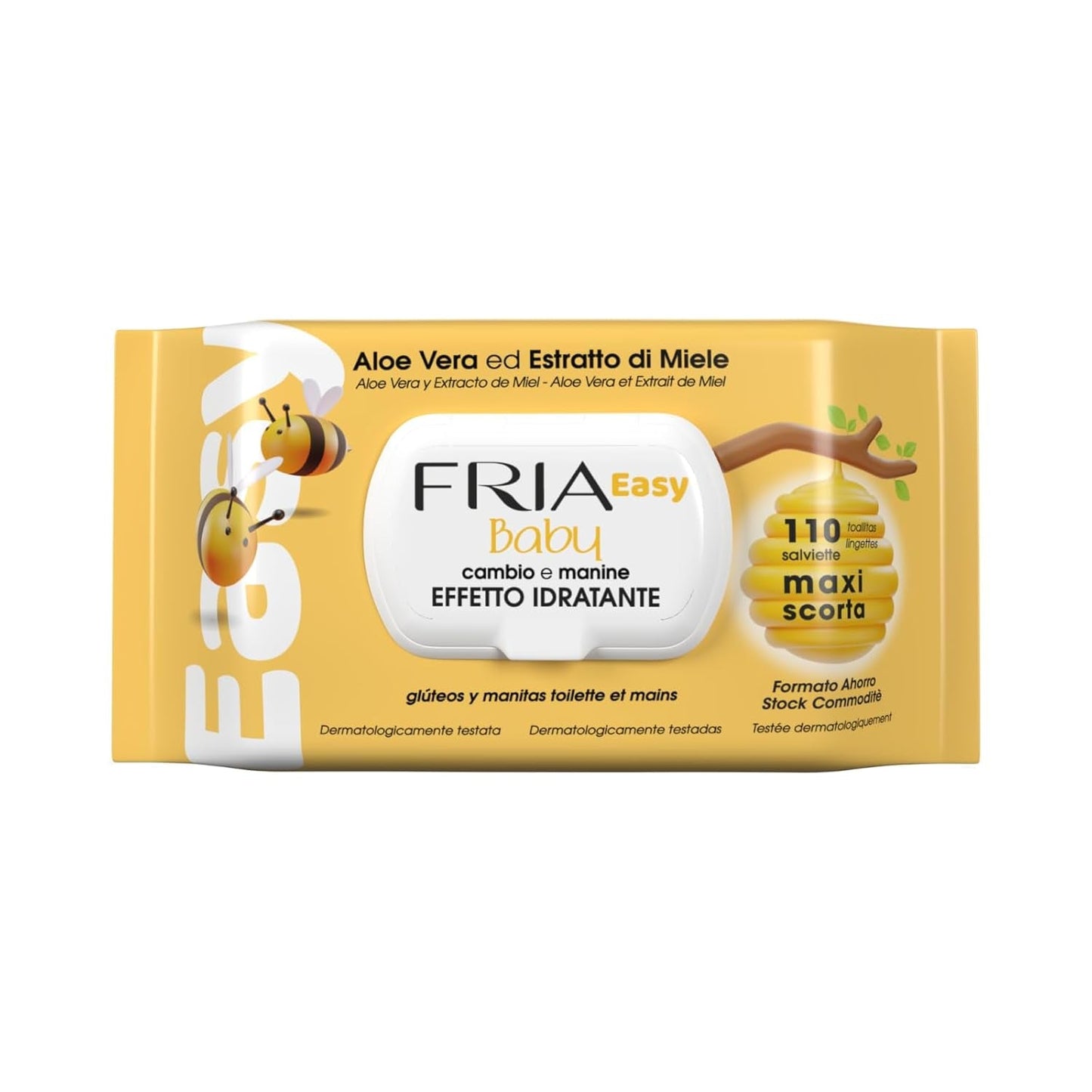 Toallitas húmedas Easy Baby con aloe vera y extracto de miel, hidratantes para la piel, dermatológicamente probadas, paquete de 20 toallitas
