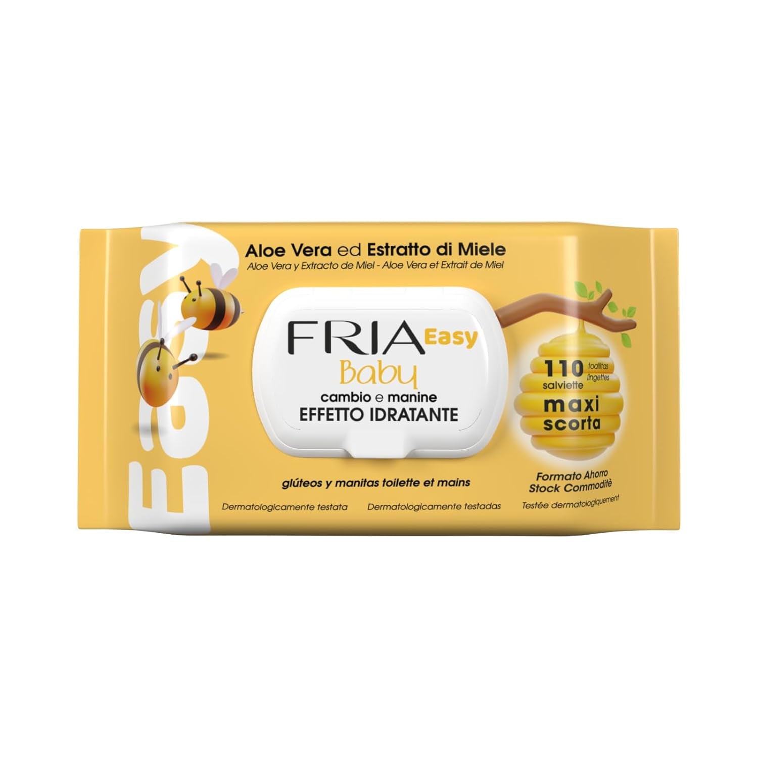 Toallitas húmedas Easy Baby con aloe vera y extracto de miel, hidratantes para la piel, dermatológicamente probadas, paquete de 20 toallitas