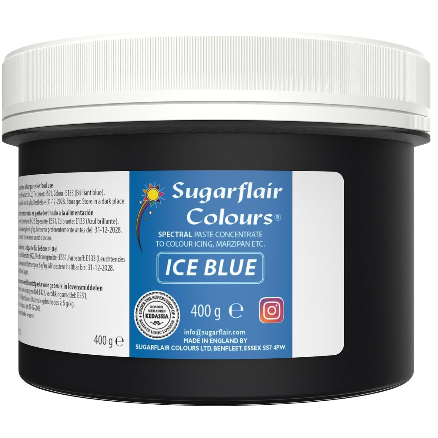 Sugarflair Colorante alimentario para pasta azul hielo, colorante alimentario para fondant y mazapán, pasta concentrada espectral - 400 g