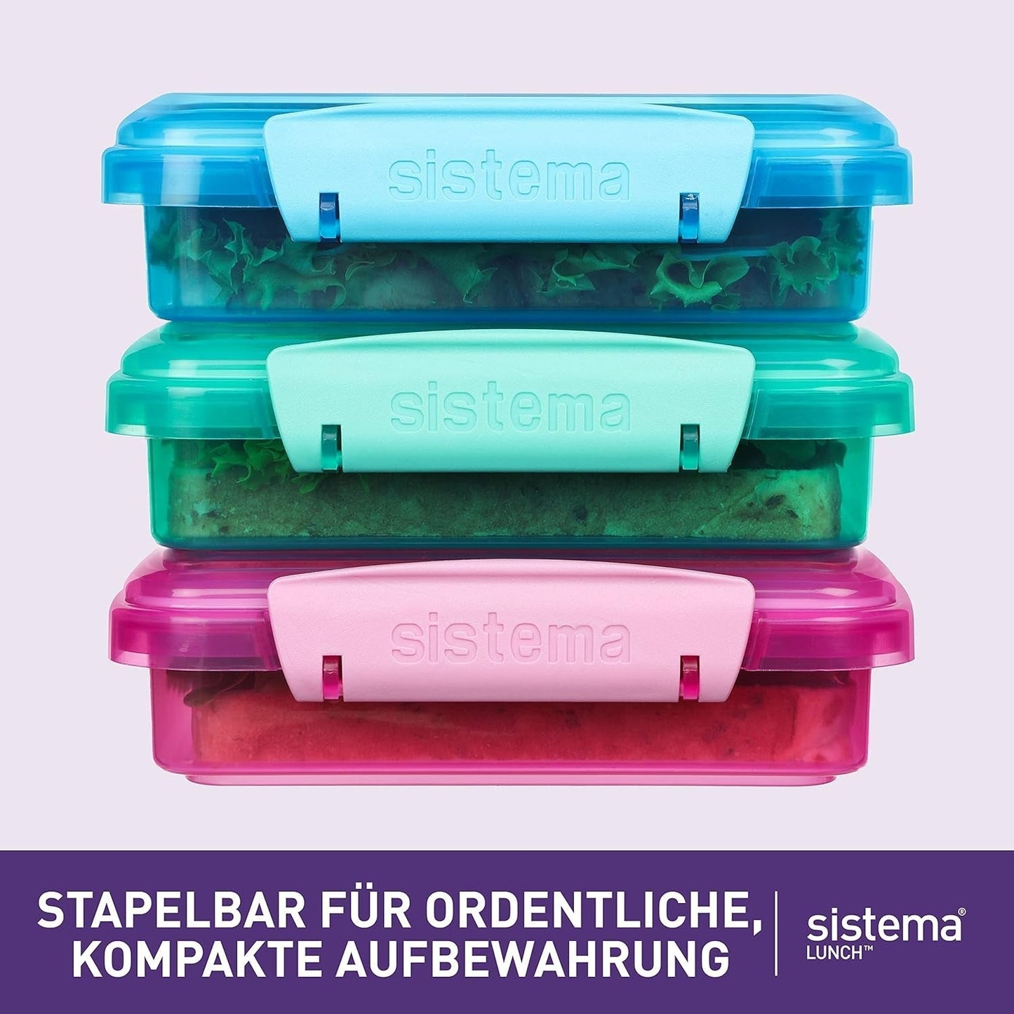 Sistema de caja sándwich para lonchera | 450ml | lonchera apilable y hermética con tapa | para niños y adultos | sin BPA | colores mezclados | Cajas de almacenamiento de alimentos Naty Shop de 3 piezas