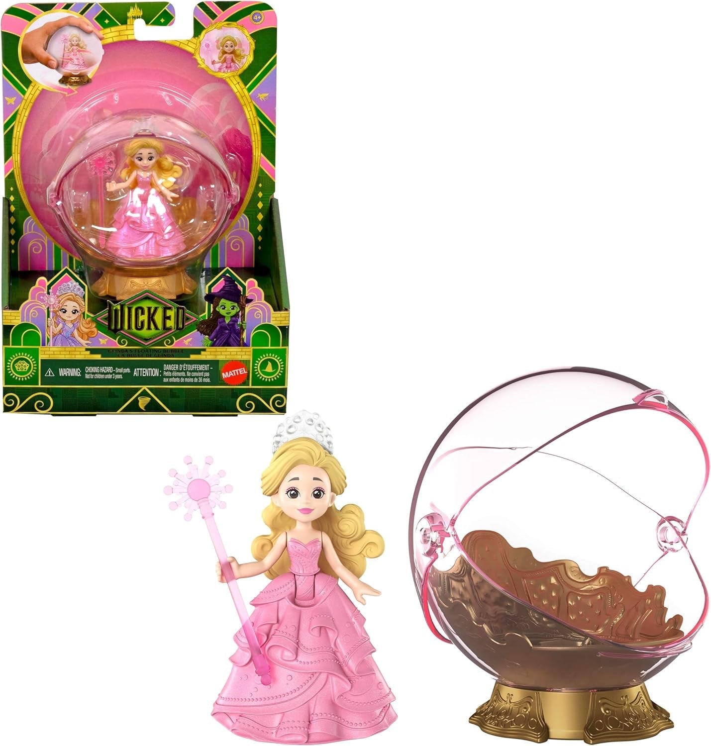 Mattel Universal Pictures Evil Glinda Burbuja flotante, mini muñeca y vehículo Glinda inspirado en la película familiar, JFM25, [Multicolor]