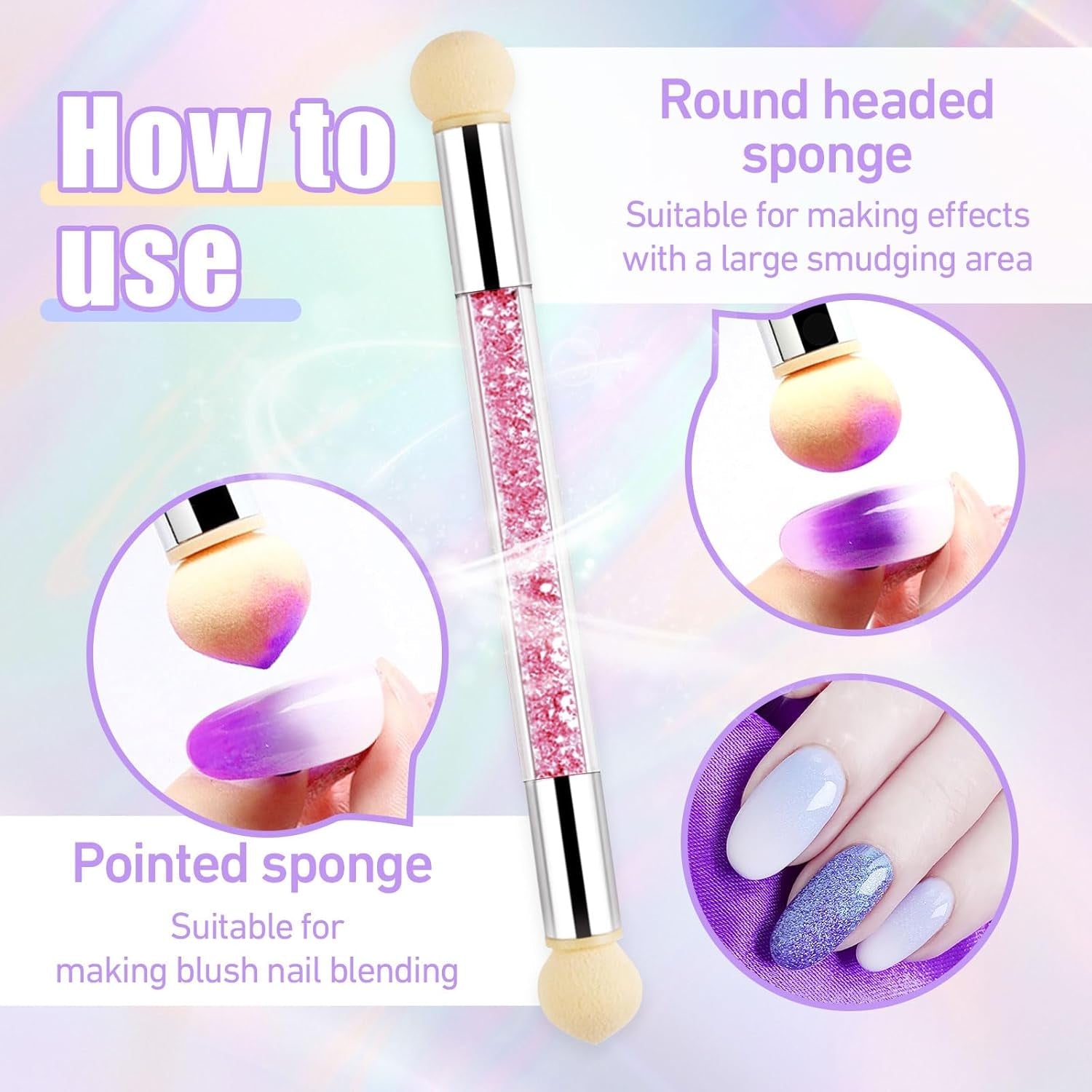 Sularpek 6 piezas Pinsel para uñas, Pinsel para decoración de uñas, Pinsel para diseño de uñas, Juego de pinsel para uñas, Herramientas para puntear uñas con 1 aplicador de pincel de esponja, Zubehör para diseño de uñas DIY