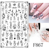 JMEOWIO Nagelsticker Blumen 10 Blatt Nagelaufkleber Selbstklebend Negro Blanco Flor Nail Art Sticker Decoración Nageldesign Zubehör