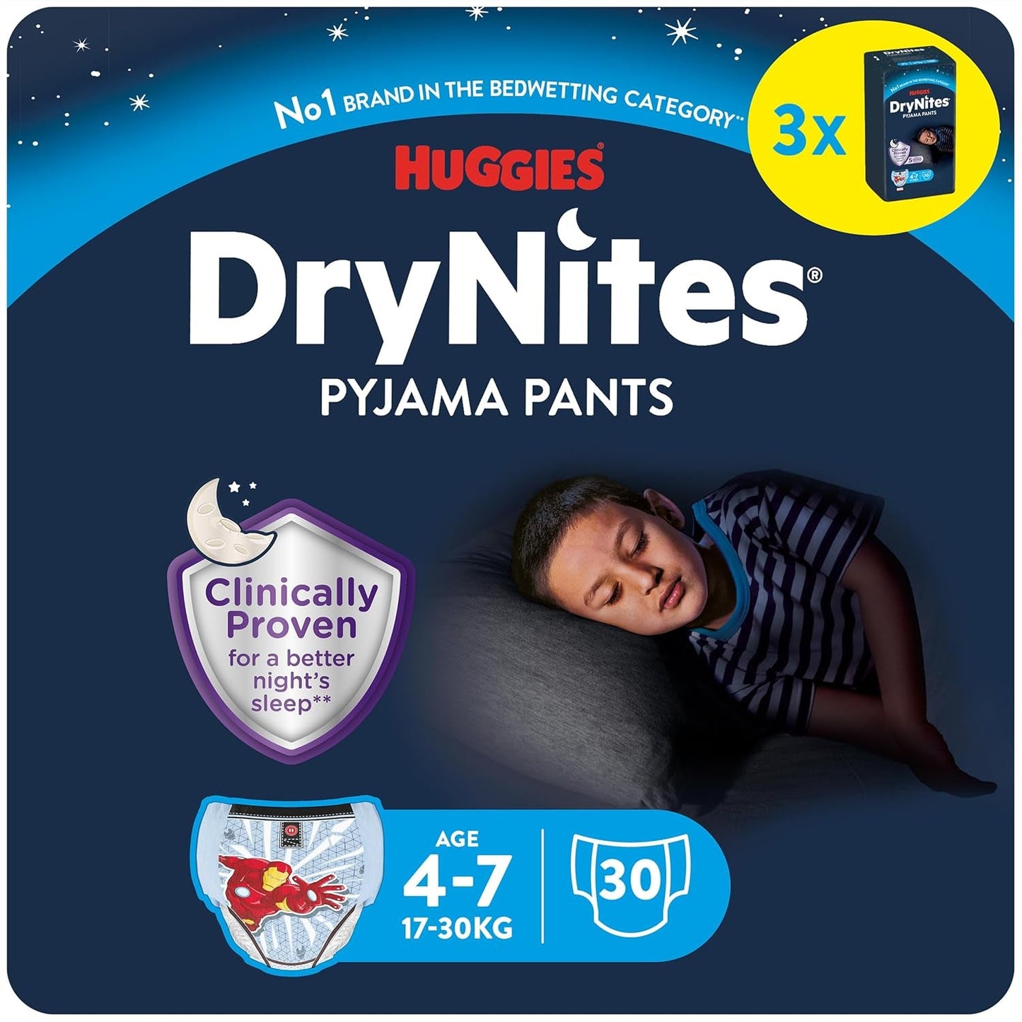 DryNites Pañales absorbentes para mojar la cama durante la noche para niños de 4 a 7 años (17 a 30 kg), paquete mensual gigante, 64 unidades