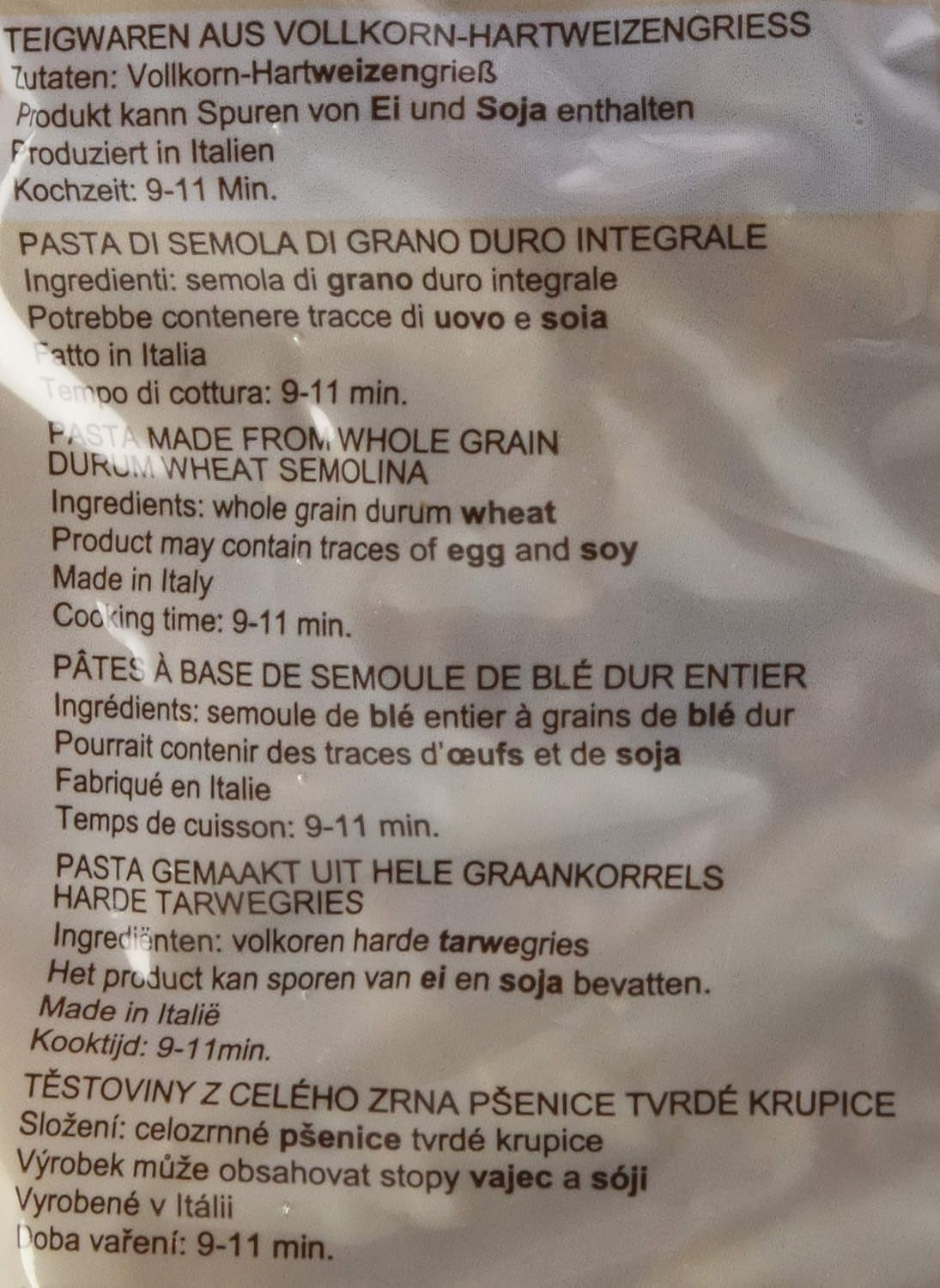 Espirales de pasta integral, paquete de 10 (10 x 500 g)