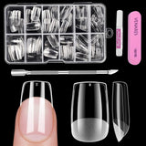 Uñas cortas de cubierta completa, 120 piezas, 12 tamaños, puntas de uñas cortas para uñas de gel, pegamento en uñas artificiales, pegamento en lima de uñas, pulidor de uñas, empujador de cutículas