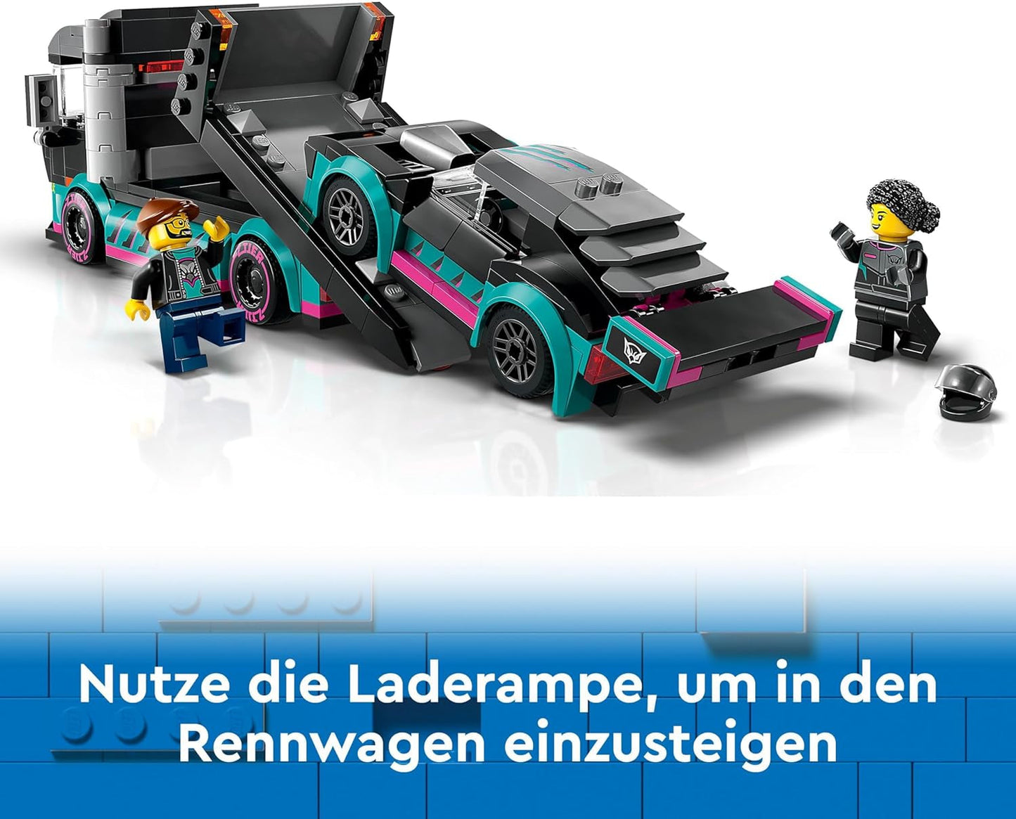 LEGO City Car Transporter con coche de carreras, camión de juguete con rampa de carga ajustable y coche de carreras, juego de construcción con 2 minifiguras, piloto de carreras y conductor de camión, para niños a partir de 6 años 60406 Juegos de construcción Besuche den LEGO-Store
