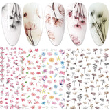 JMEOWIO Nagelsticker Frühling Blume 9 Blatt Nagelaufkleber Selbstklebend Rosa Blüte Nail Art Sticker Decoración Nageldesign Zubehör