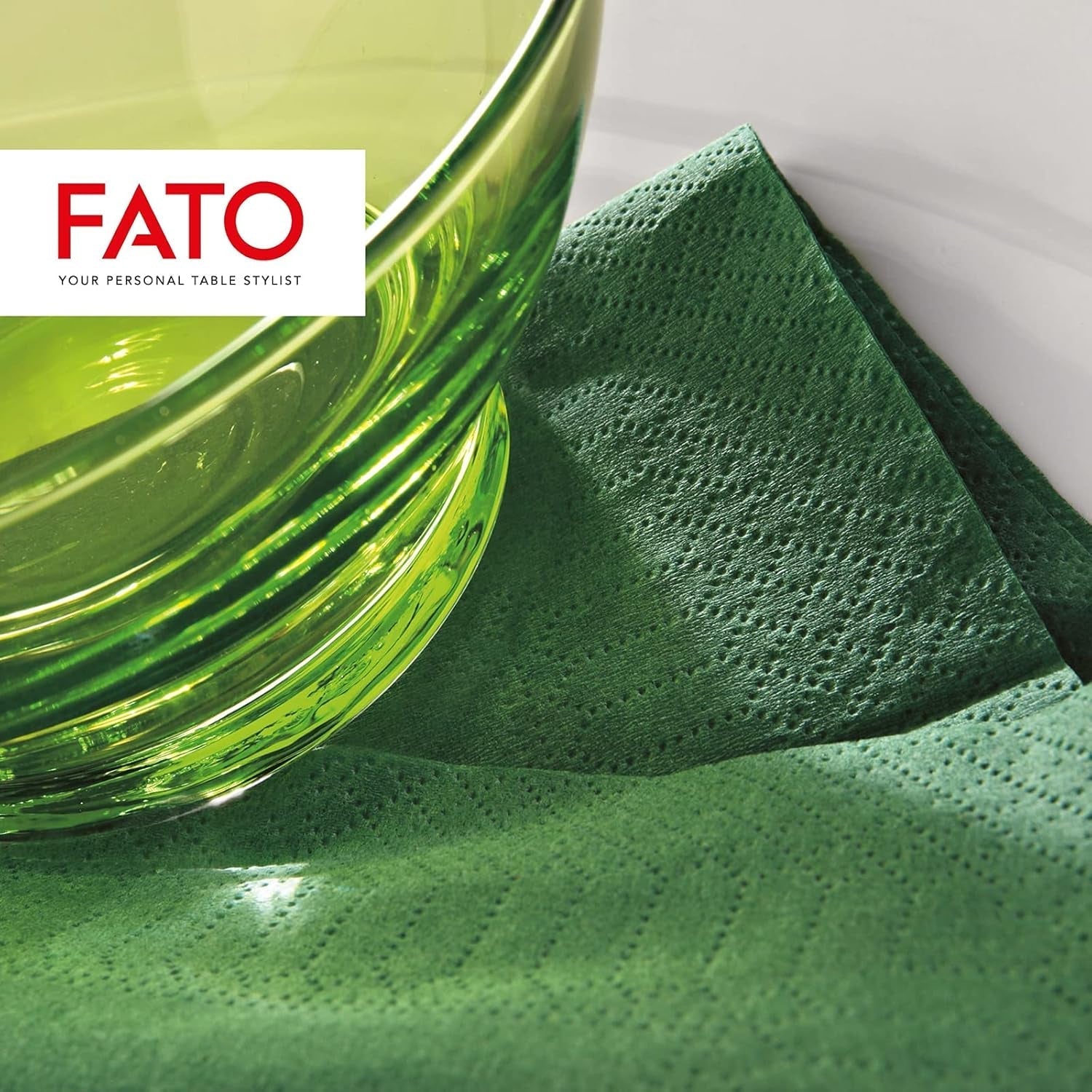 , Servilletas de papel desechables, ideales para almuerzos informales y buffets, paquete de 50 servilletas, tamaño 33X33, 4 pliegues, 2 capas, verde bosque, papel de celulosa 100% pura, certificado Fsc