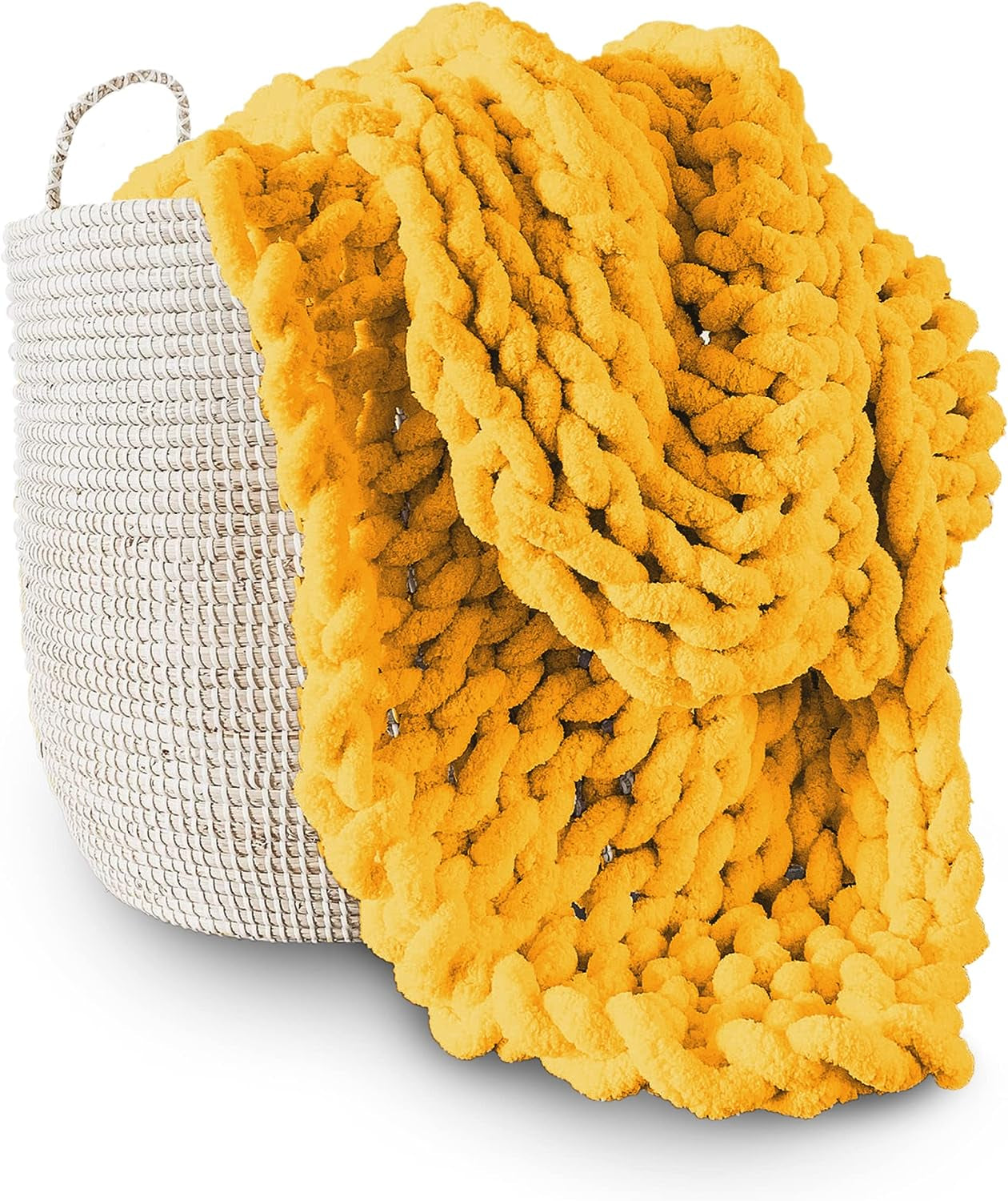 Manta de punto grueso, manta, 100% tejida a mano con hilo de chenilla jumbo (127 X 152,4 Cm, gris lila) Adyrescia Camas y Mantas Amarillo 30 "X40"