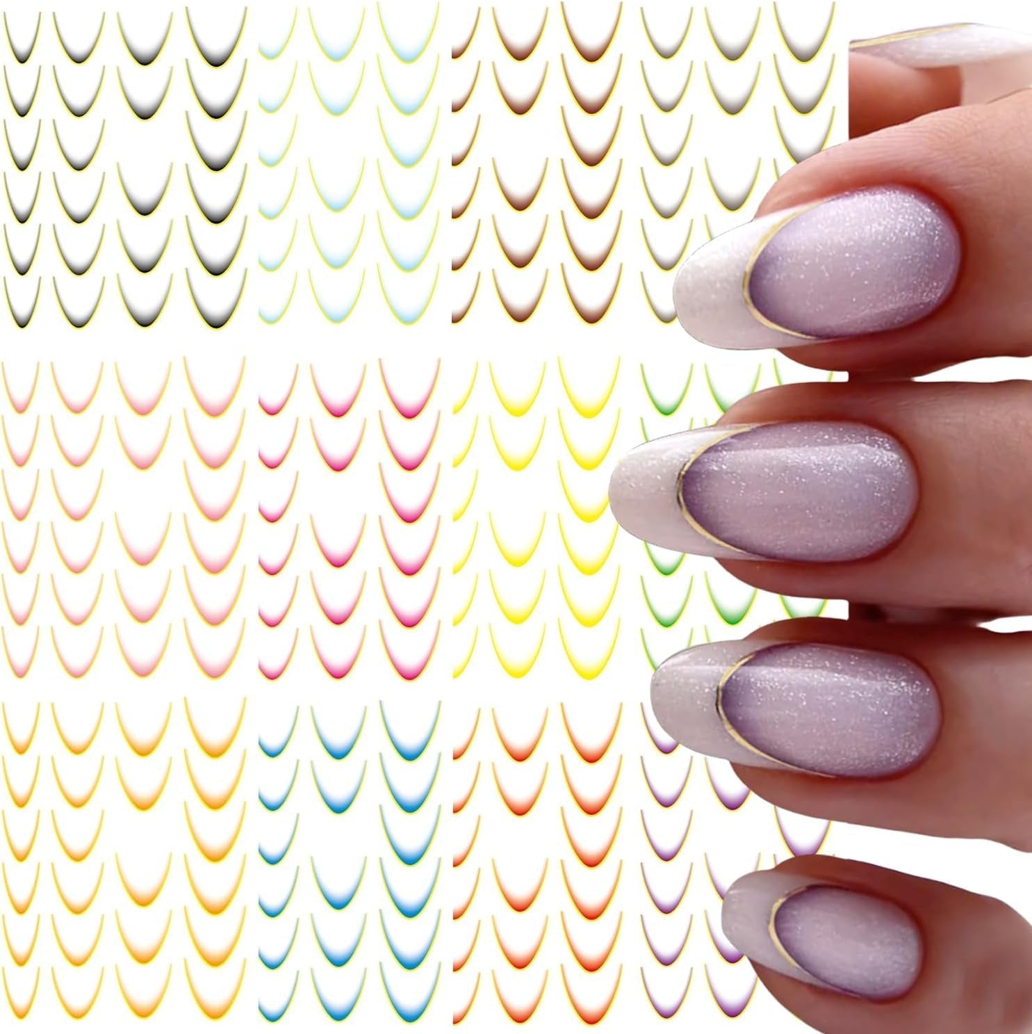 GZMAYUEN 12 colores pegatinas de uñas francesas 3D pegatinas de uñas de Color degradado francés autoadhesivas accesorios de diseño de uñas