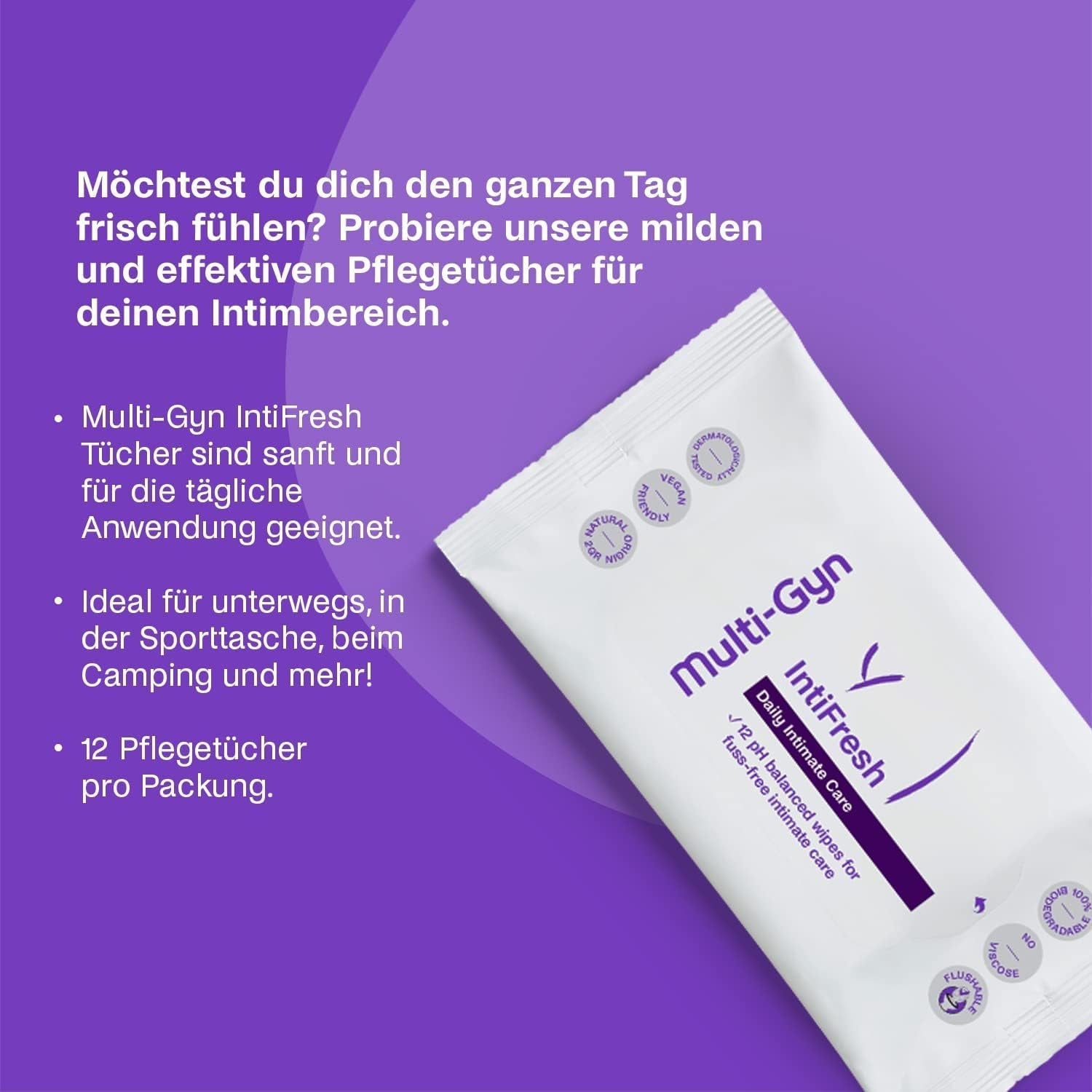 Multi-Gyn Intifresh, toallitas íntimas para uso externo, 12 toallitas húmedas