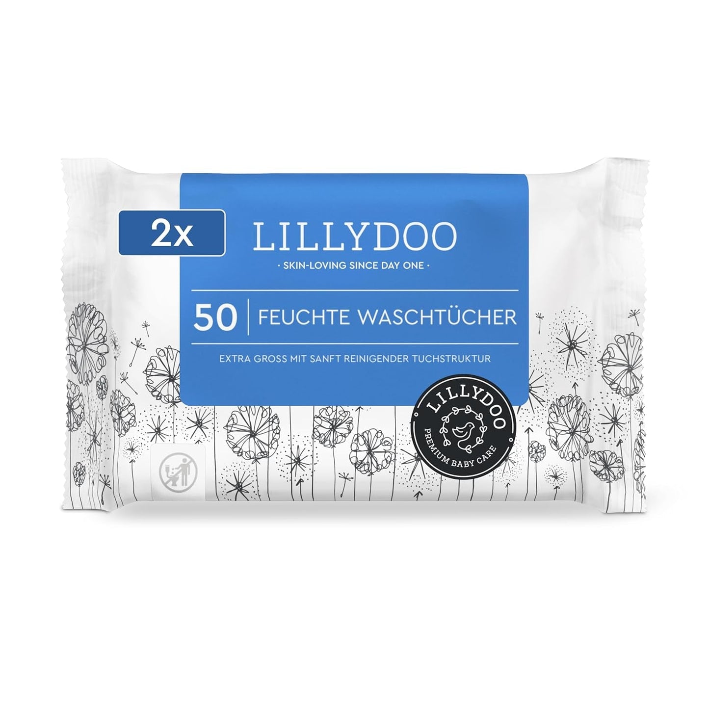 LILLYDOO Toallitas húmedas 50 unidades 100% sin plástico Toallita extra grande sin perfume