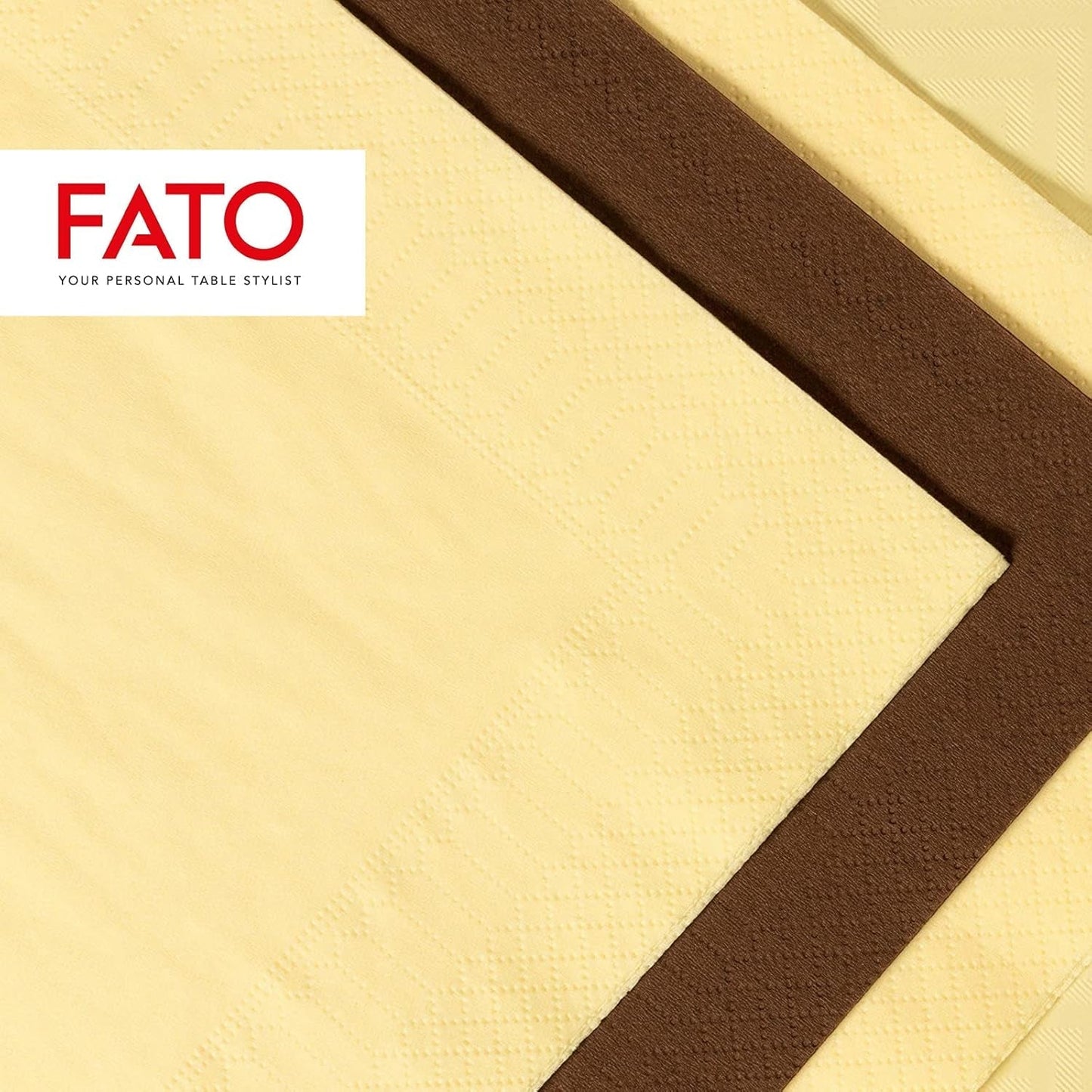 Fato - Servilletas de Papel Desechables, Ideales para Almuerzos Informales y Buffets, Paquete de 50 Servilletas, Tamaño 33X33, 4 Pliegues, 2 Capas, Color Champán, Papel 100% Pura Celulosa, FSC