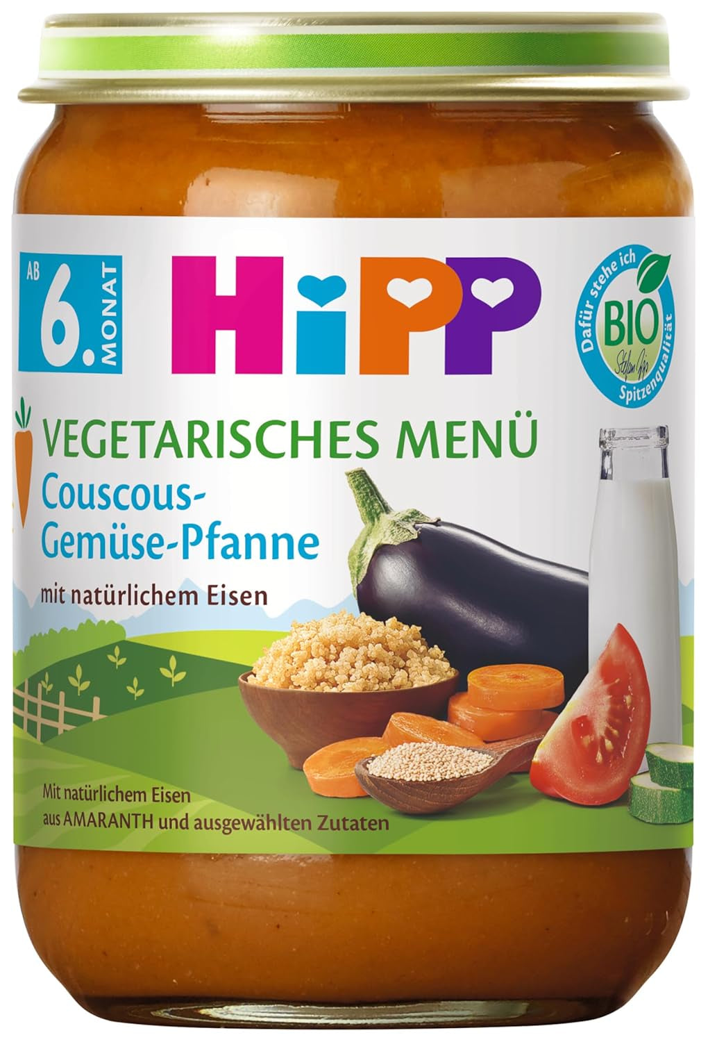HiPP Comidas Orgánicas a Partir de 6 Meses Cuscús y Verduras Salteadas, Paquete de 6