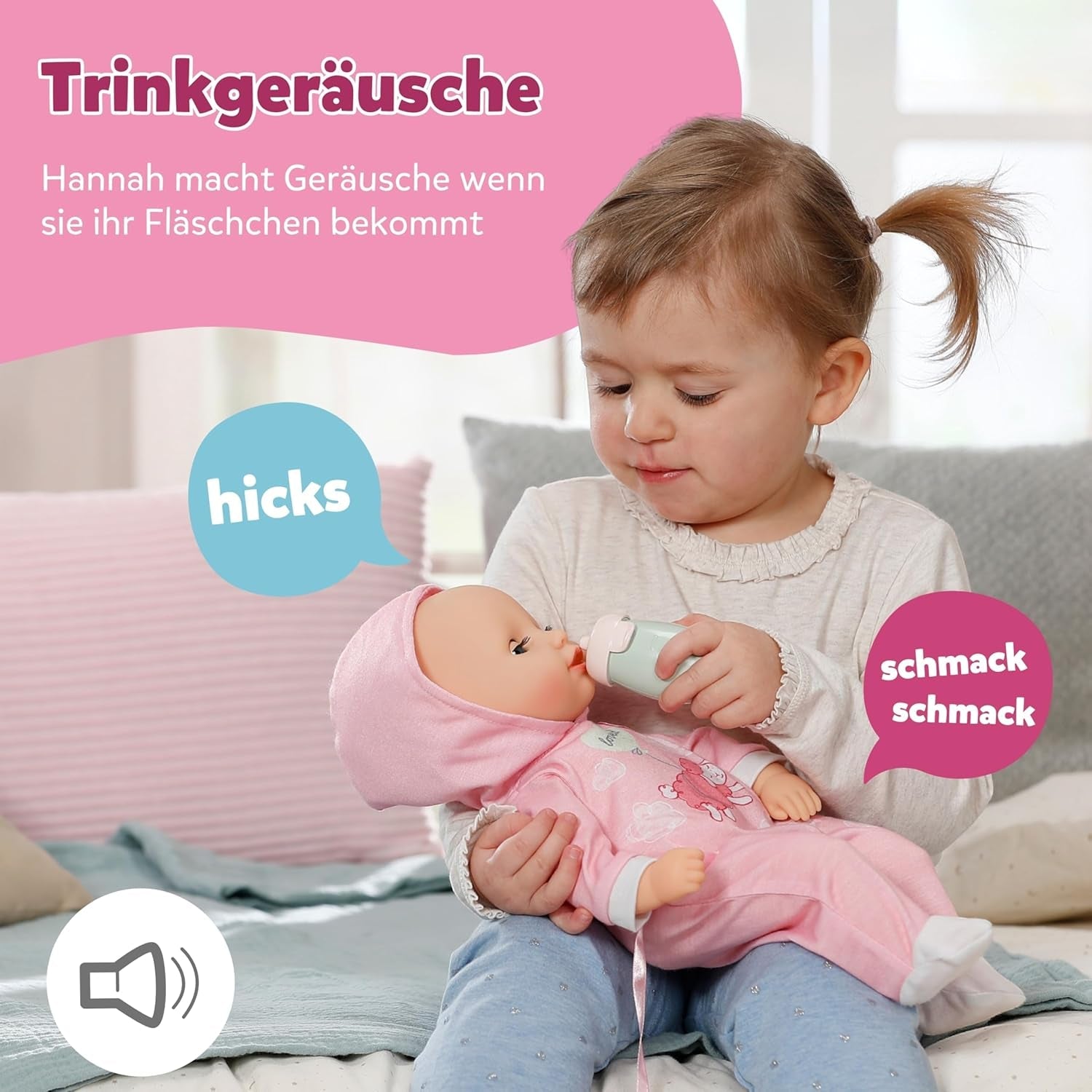 BABY Born Hannah Play with Me - Muñeca bebé con 5 funciones - Cuerpo de material blando incluidos accesorios - Muñeca de 36 cm - Funciona con pilas - Apto para niños a partir de 1 año