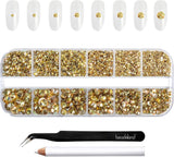 Beadsland 2500 piezas de piedras de cristal para decoración de uñas con parte trasera plana, piedras preciosas para trabajos manuales de 8 tamaños SS4 ~ SS30 con pinzas y puntas (Kristall Weiss)