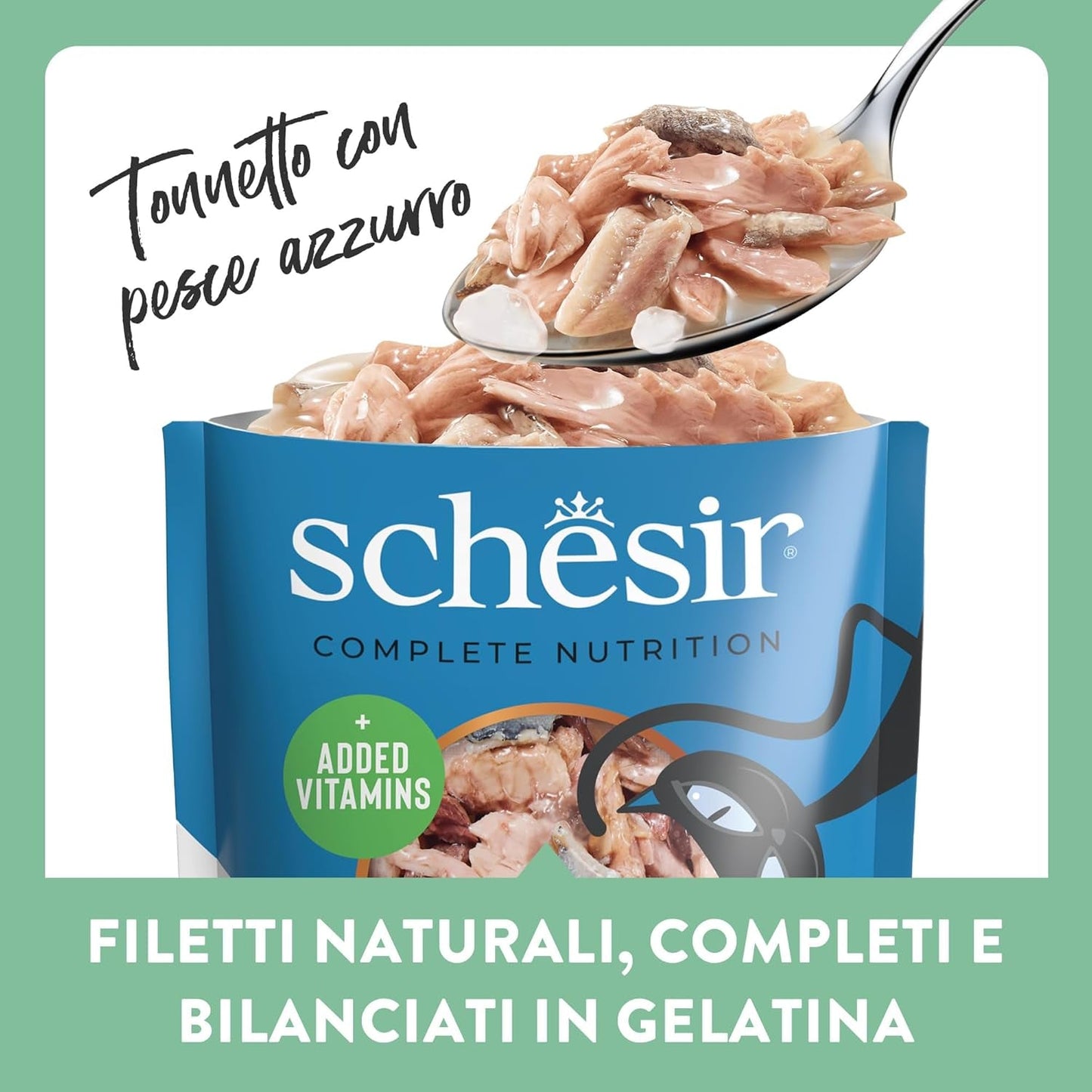 , Atún con pescado azul en gelatina, comida húmeda completa para gatos, en bolsita, con vitaminas adicionales, 100% natural, 6 x 85 g
