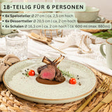 SÄNGER Río Casa de la Moneda | Juego de Vajilla de Gres para 6, 6 Platos, 6 Platos de Postre, 6 Cuencos, Verde Menta | LA COLECCIÓN DE VALOR
