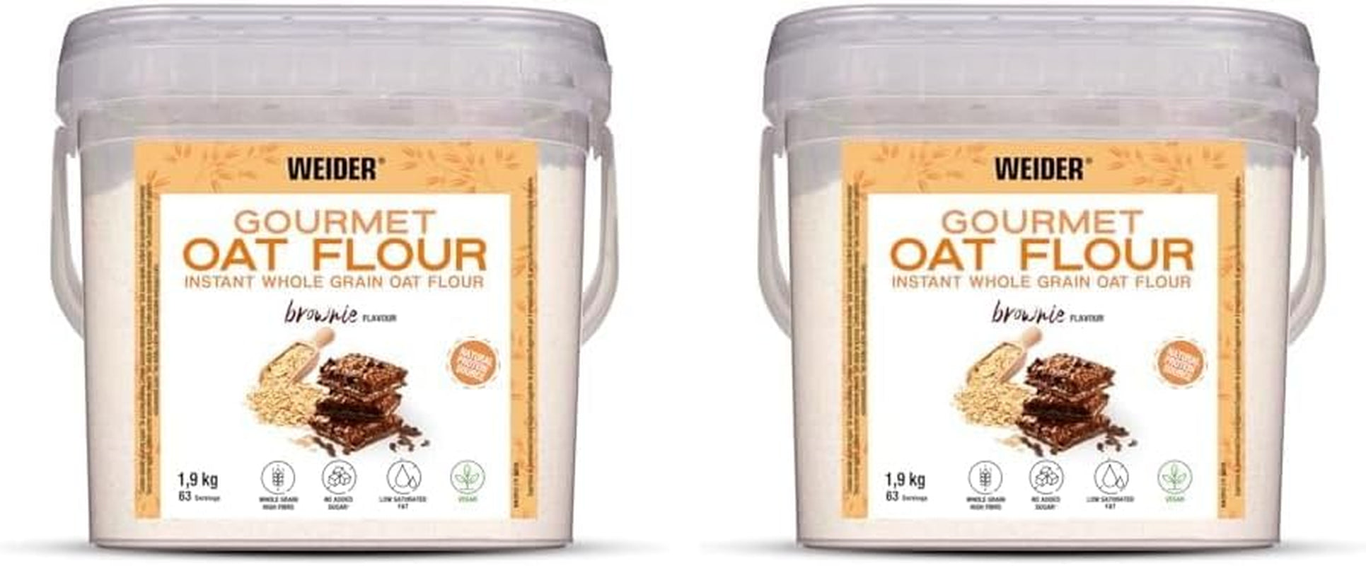 Avena Weider Gourmet (1,9 kg) sabor brownie. Avena integral. Fuente de proteínas baja en azúcar.