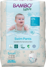 Pañales de natación para bebé Bambo Nature, talla S (7-12 kg), 12 pañales | Pañales de natación desechables de ajuste seguro | Comodidad impermeable durante el juego acuático.