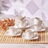 KARACA Nazende Juego de tazas de café expreso de porcelana - Tazas de café turco con platillos de 80 ml, servicio de café moderno de 12 piezas con 6 tazas de café y 6 platillos, tazas de moca - Blanco