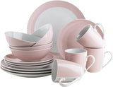 MÄSER Kitchen Time II, Juego de vajilla para 4, Servicio combinado con 16 piezas en colores pastel con estampado sutil, Porcelana, Rosa